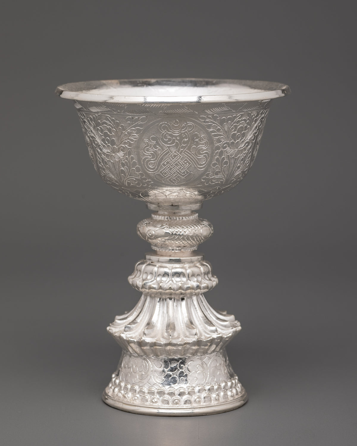 Buddhist Butter Lamp Offering Set | Silver Tibetan Ritual Lamp