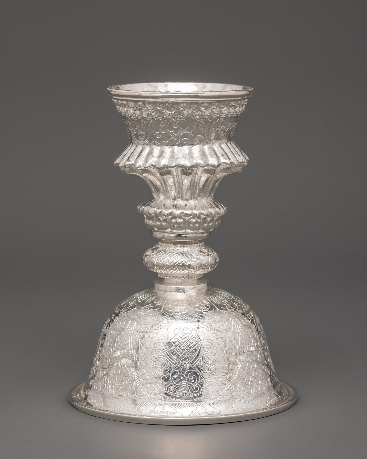 Buddhist Butter Lamp Offering Set | Silver Tibetan Ritual Lamp