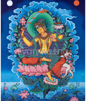 Manjushri Bodhicitta Prayer Thangka Print | The Bodhisattva Of Compassion Art For Daily Prayers