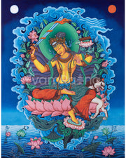 Manjushri Bodhicitta Prayer Thangka Print | The Bodhisattva Of Compassion Art For Daily Prayers