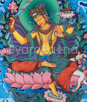 Manjushri Bodhicitta Prayer Thangka Print | The Bodhisattva Of Compassion Art For Daily Prayers