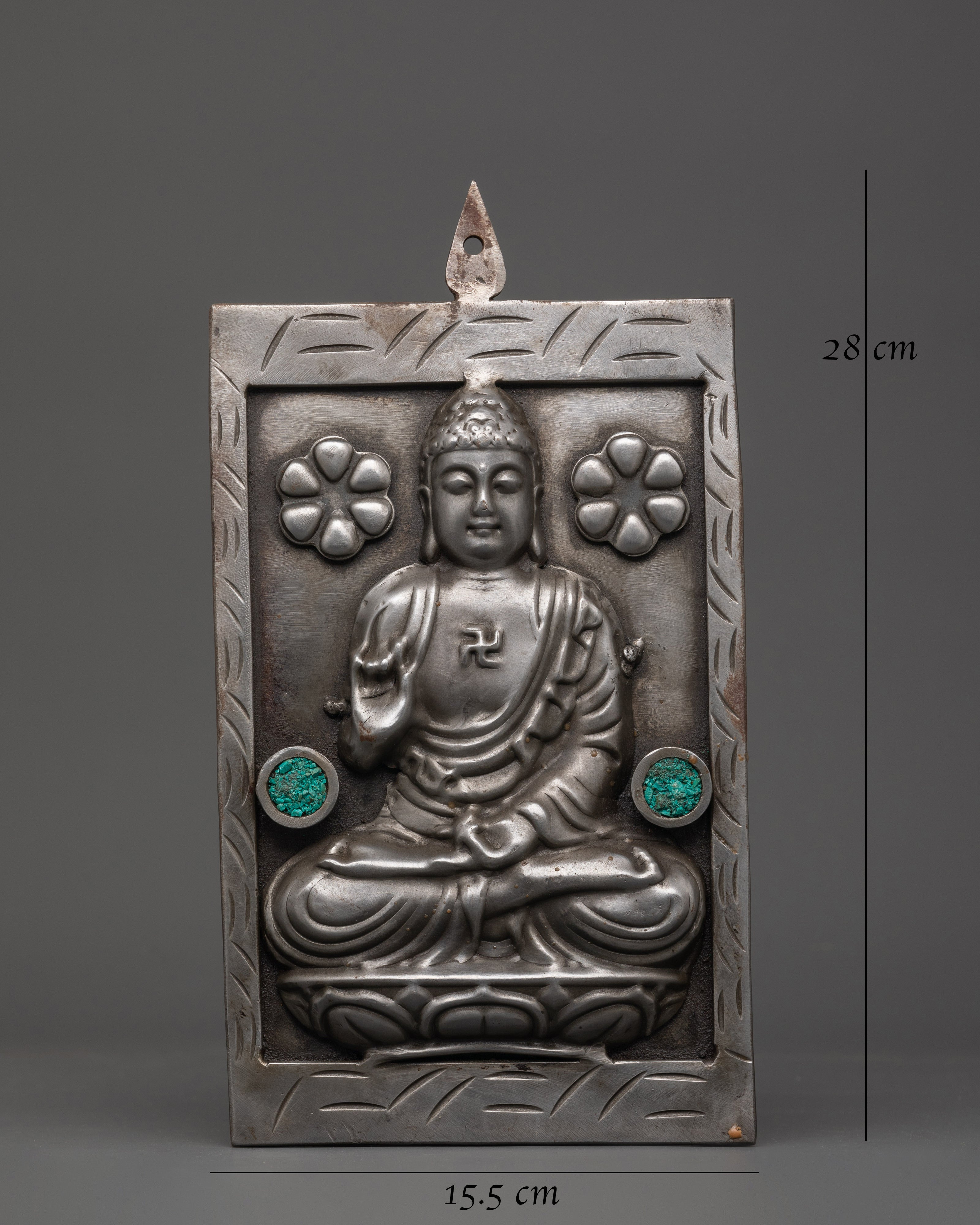 Buddha Wall Hanging with Iron and Turquoise | Handcrafted Spiritual Buddha Zen Wall Art