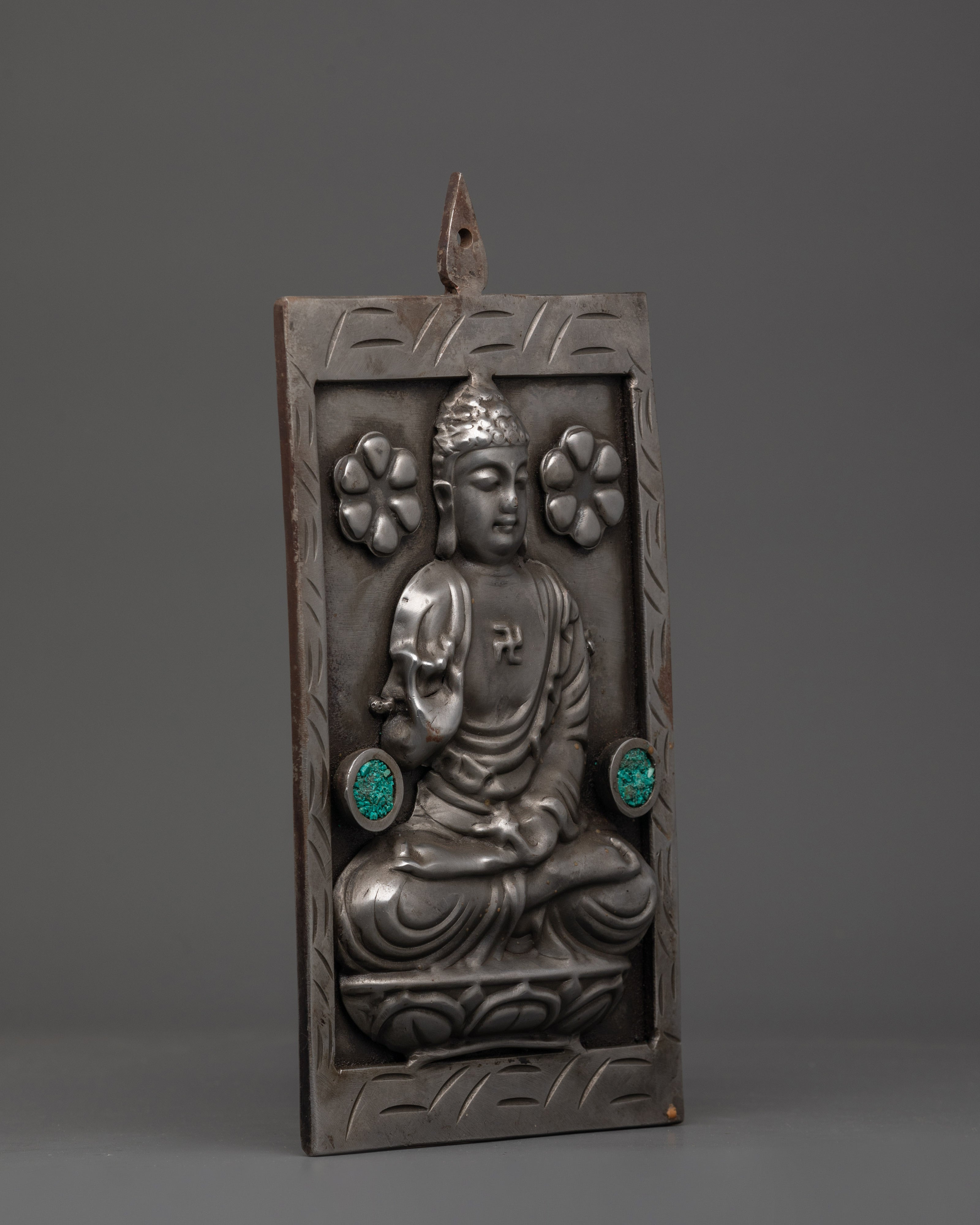 Buddha Wall Hanging with Iron and Turquoise | Handcrafted Spiritual Buddha Zen Wall Art