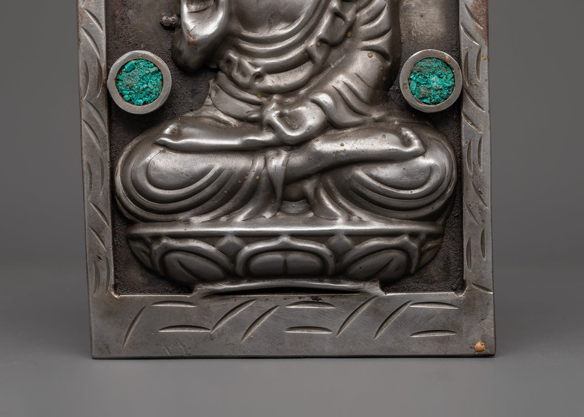 Buddha Wall Hanging with Iron and Turquoise | Handcrafted Spiritual Buddha Zen Wall Art