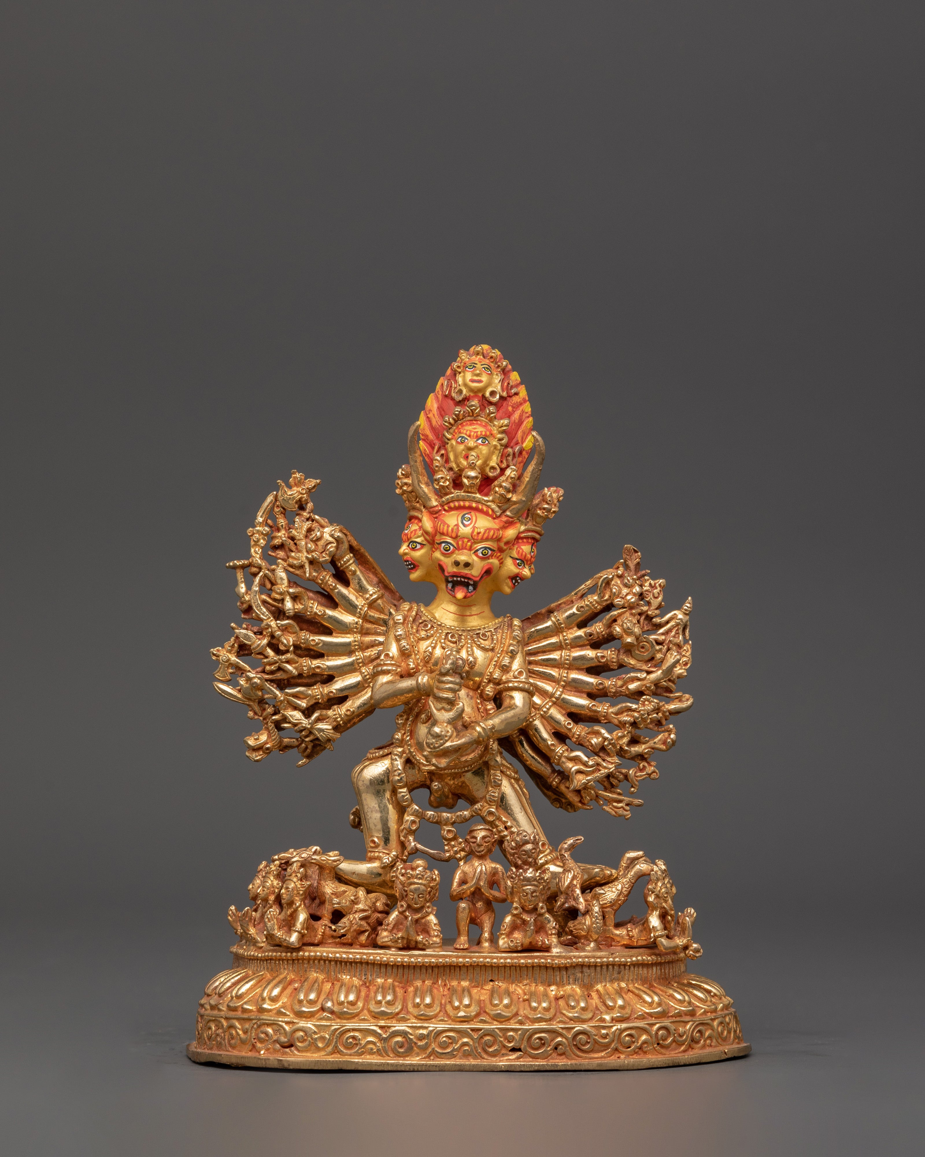 Wrathful Protector Deity Yamantaka Gold-Plated Statue | Fierce Tibetan Buddhist Guardian