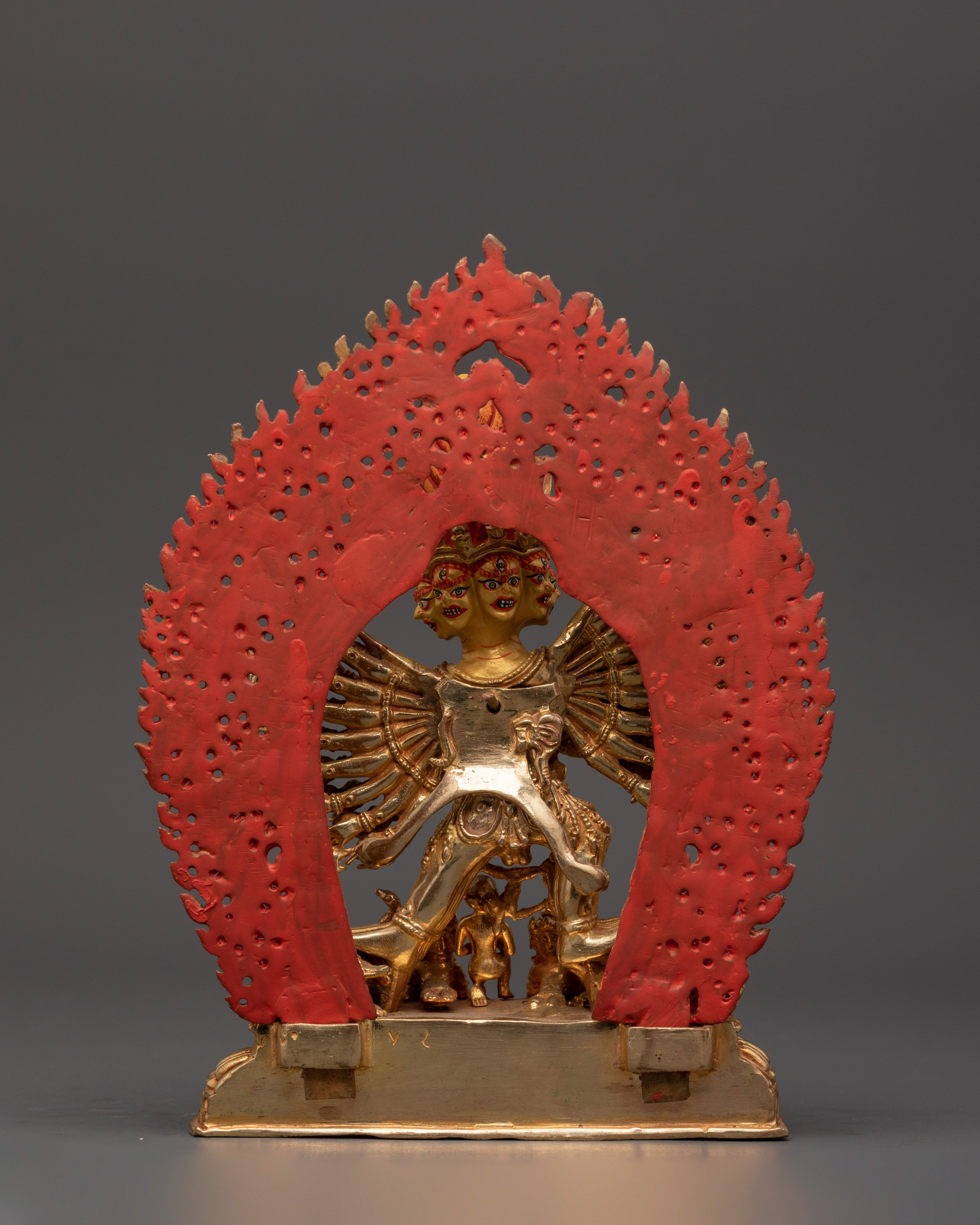 Wrathful Protector Deity Yamantaka Gold-Plated Statue | Fierce Tibetan Buddhist Guardian