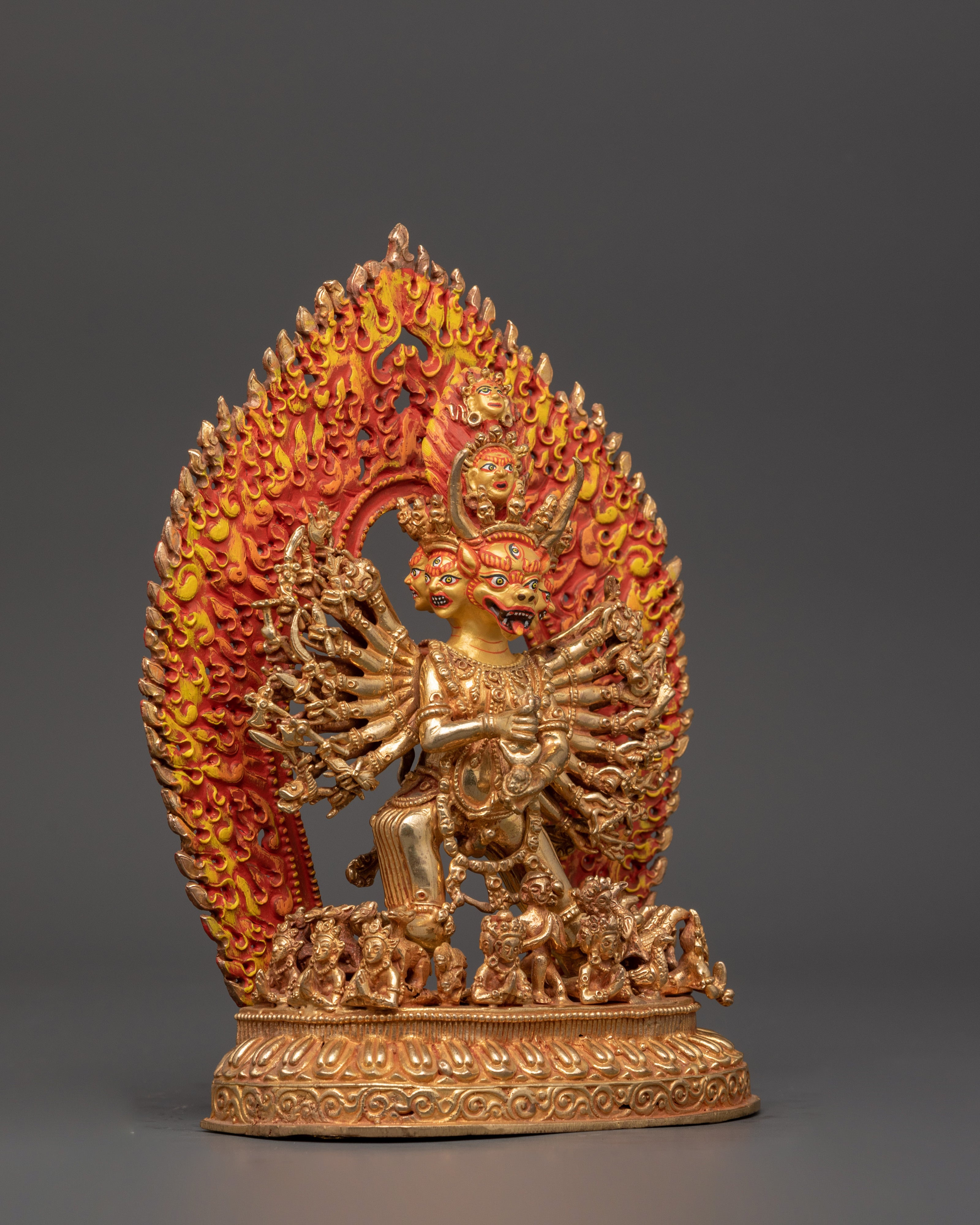 Wrathful Protector Deity Yamantaka Gold-Plated Statue | Fierce Tibetan Buddhist Guardian