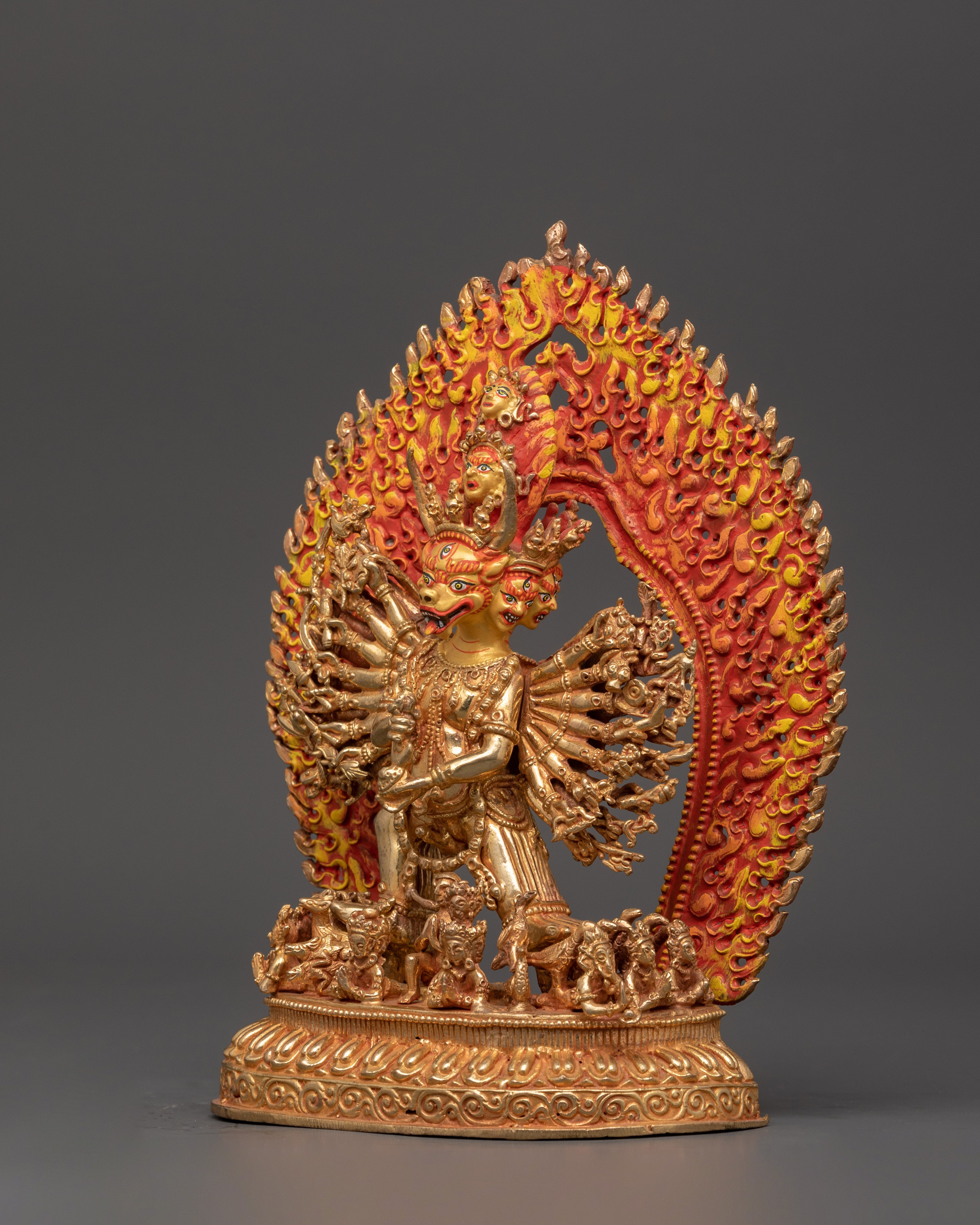 Wrathful Protector Deity Yamantaka Gold-Plated Statue | Fierce Tibetan Buddhist Guardian