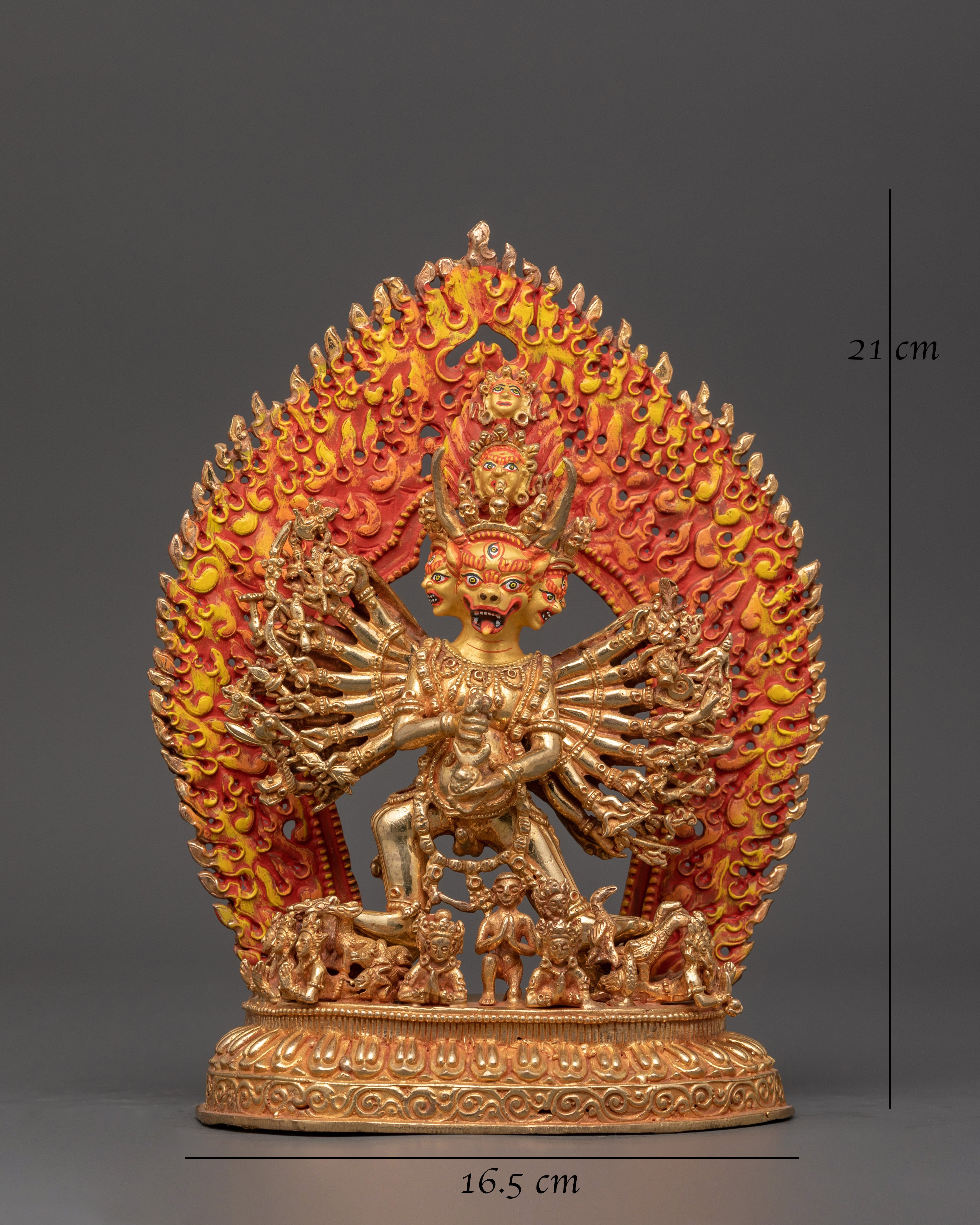Wrathful Protector Deity Yamantaka Gold-Plated Statue | Fierce Tibetan Buddhist Guardian