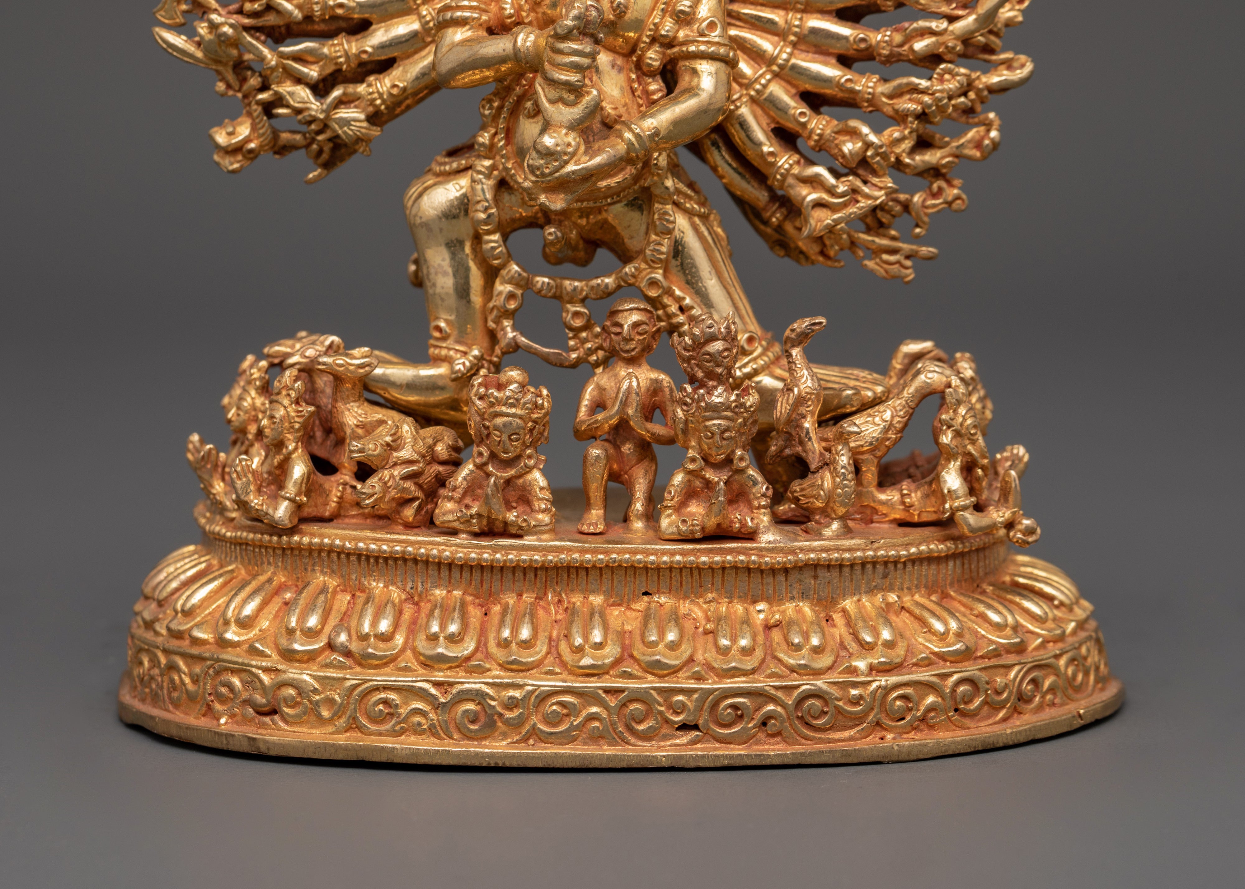 Wrathful Protector Deity Yamantaka Gold-Plated Statue | Fierce Tibetan Buddhist Guardian