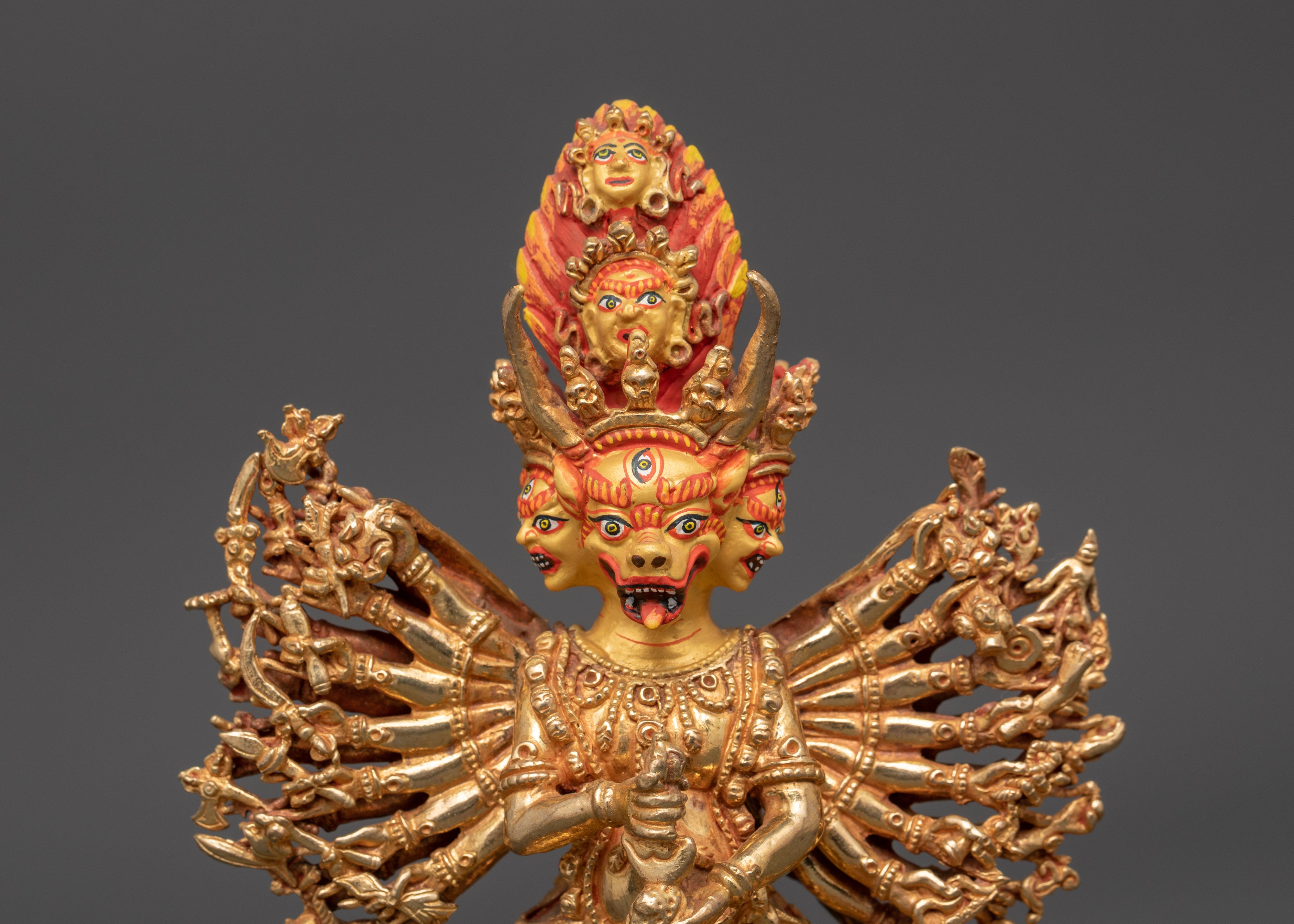 Wrathful Protector Deity Yamantaka Gold-Plated Statue | Fierce Tibetan Buddhist Guardian