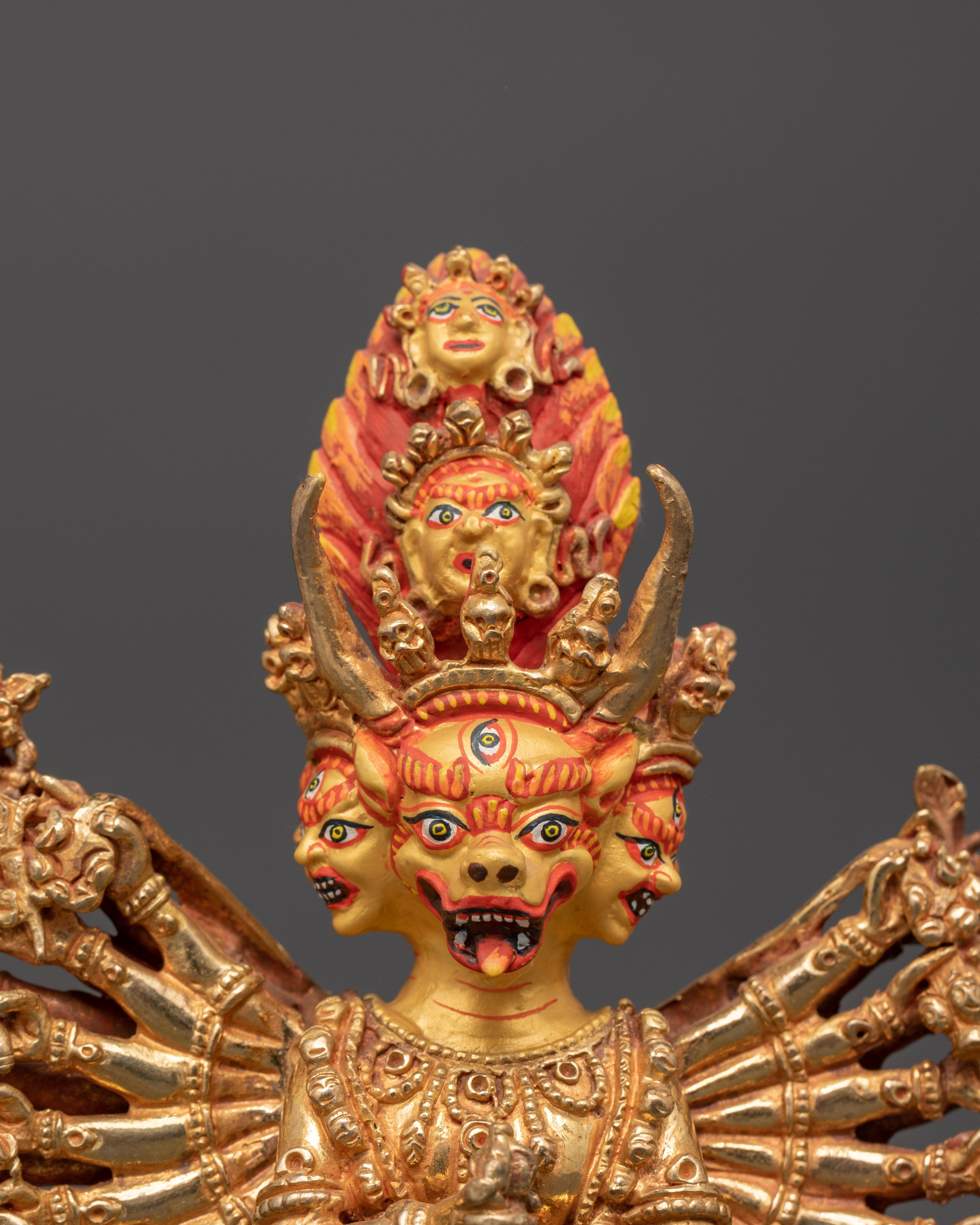 Wrathful Protector Deity Yamantaka Gold-Plated Statue | Fierce Tibetan Buddhist Guardian