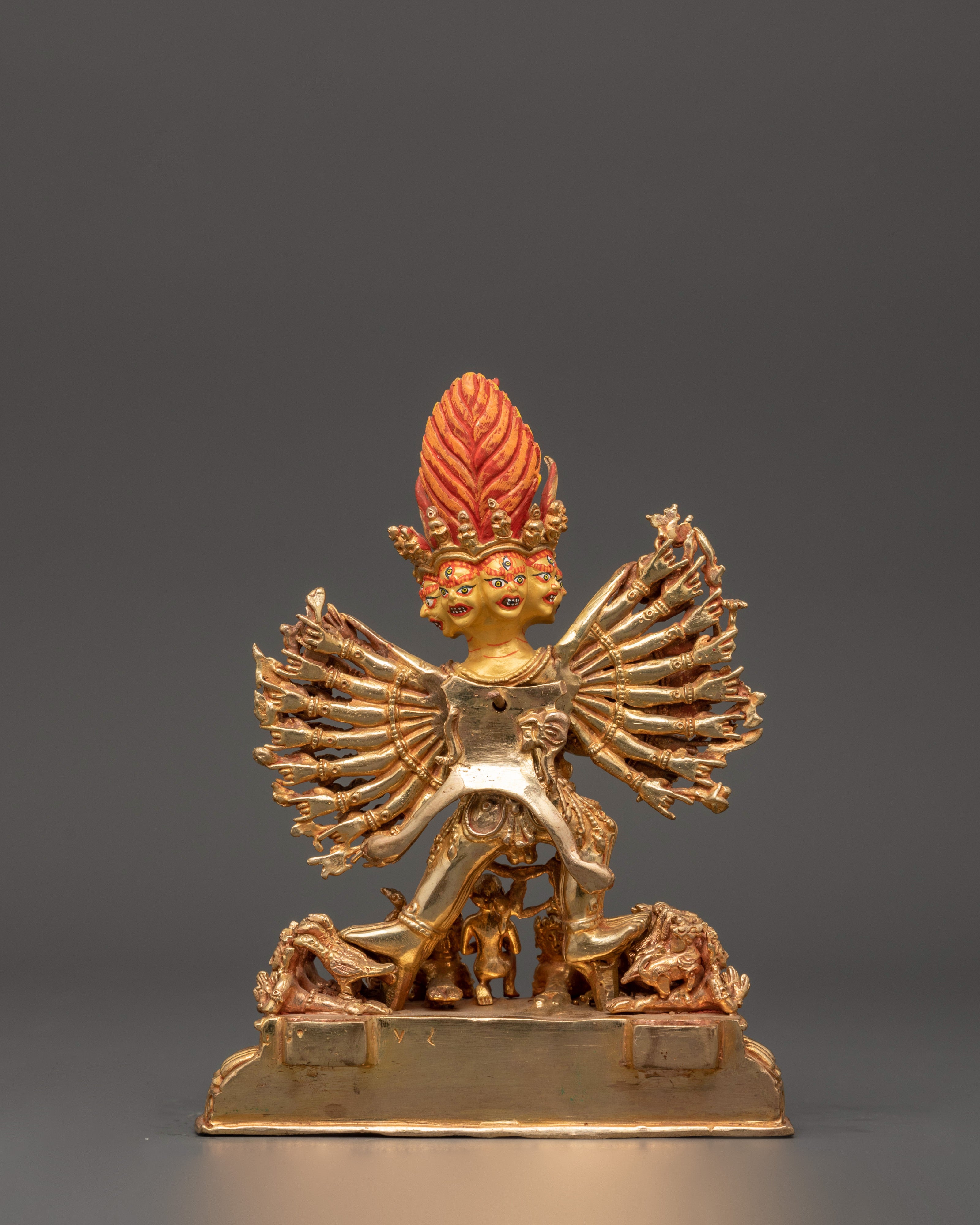 Wrathful Protector Deity Yamantaka Gold-Plated Statue | Fierce Tibetan Buddhist Guardian
