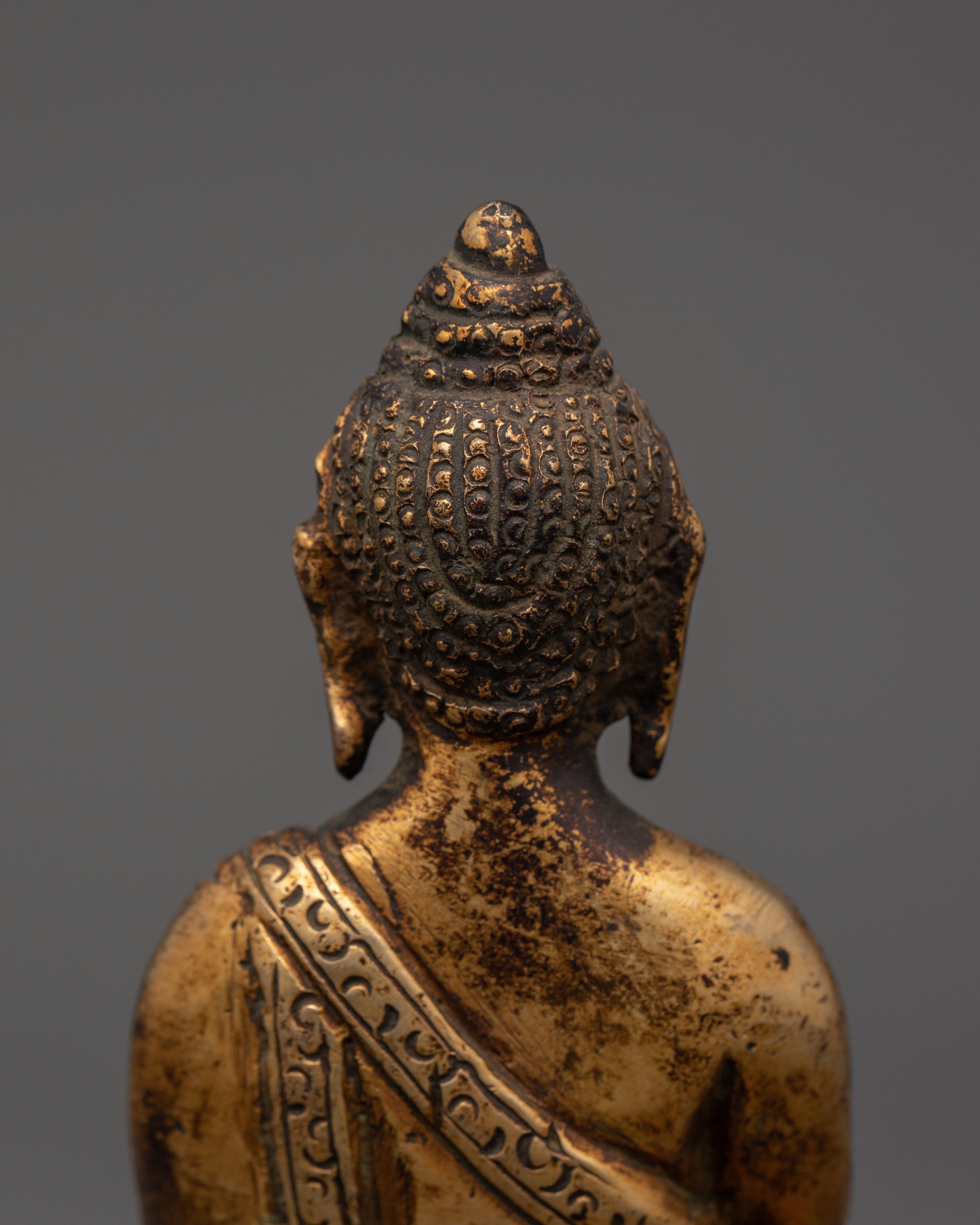 Amitabha Buddha Statue Copper Body Gold Plated Antique Finish | Meditation Decor