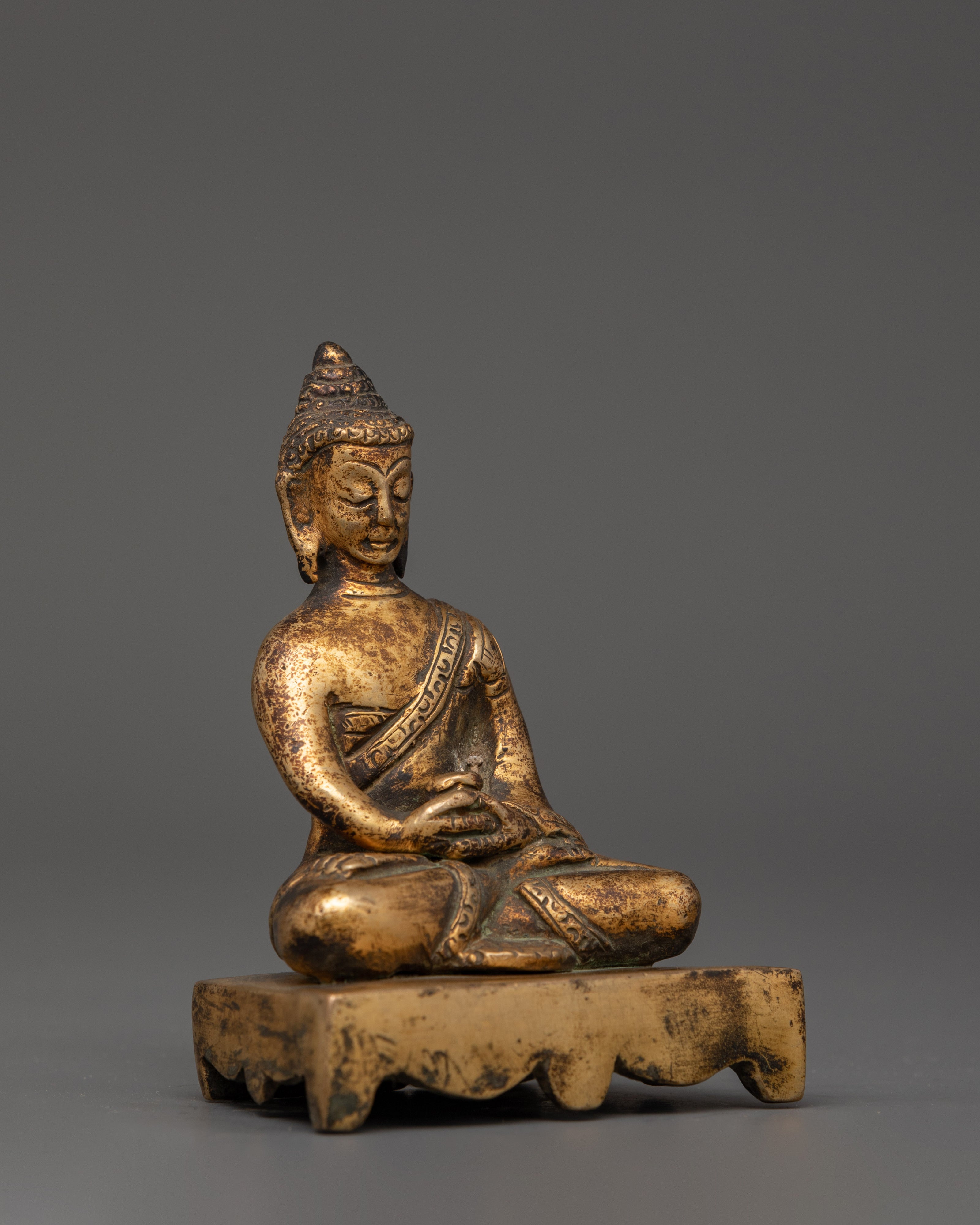 Amitabha Buddha Statue Copper Body Gold Plated Antique Finish | Meditation Decor