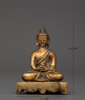 Amitabha Buddha Statue Copper Body Gold Plated Antique Finish | Meditation Decor