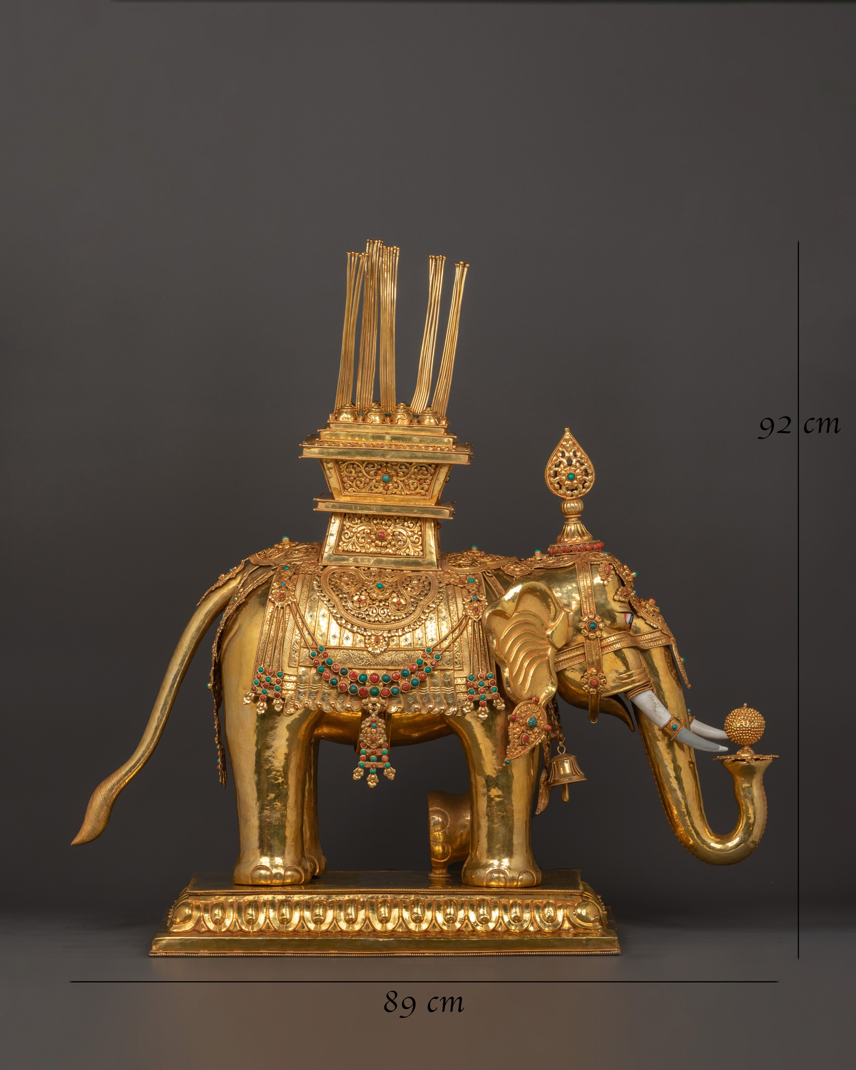 Tibetan Elephant Set Statue | Gold-Plated Brass Elephant Pair for Decor