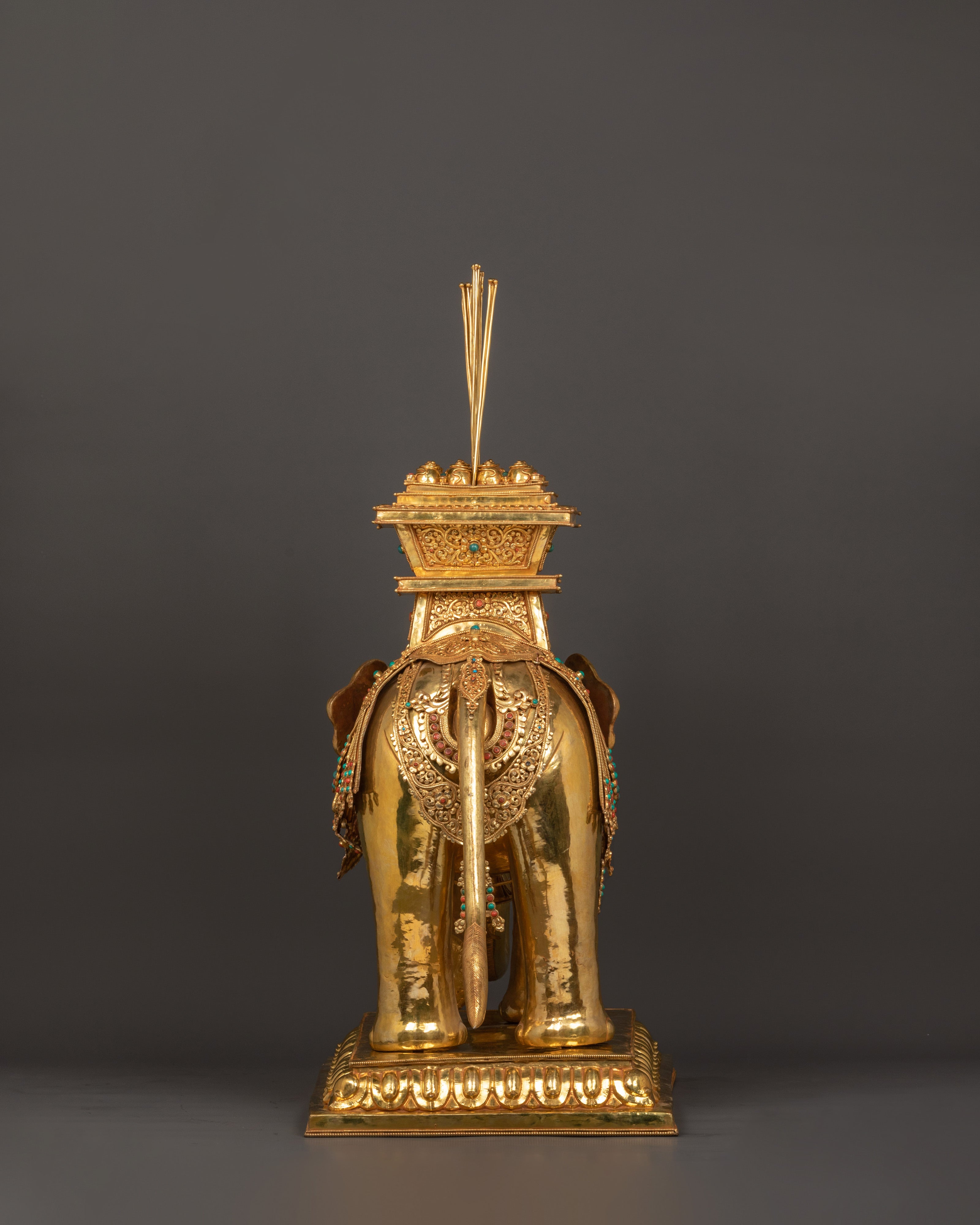 Tibetan Elephant Set Statue | Gold-Plated Brass Elephant Pair for Decor