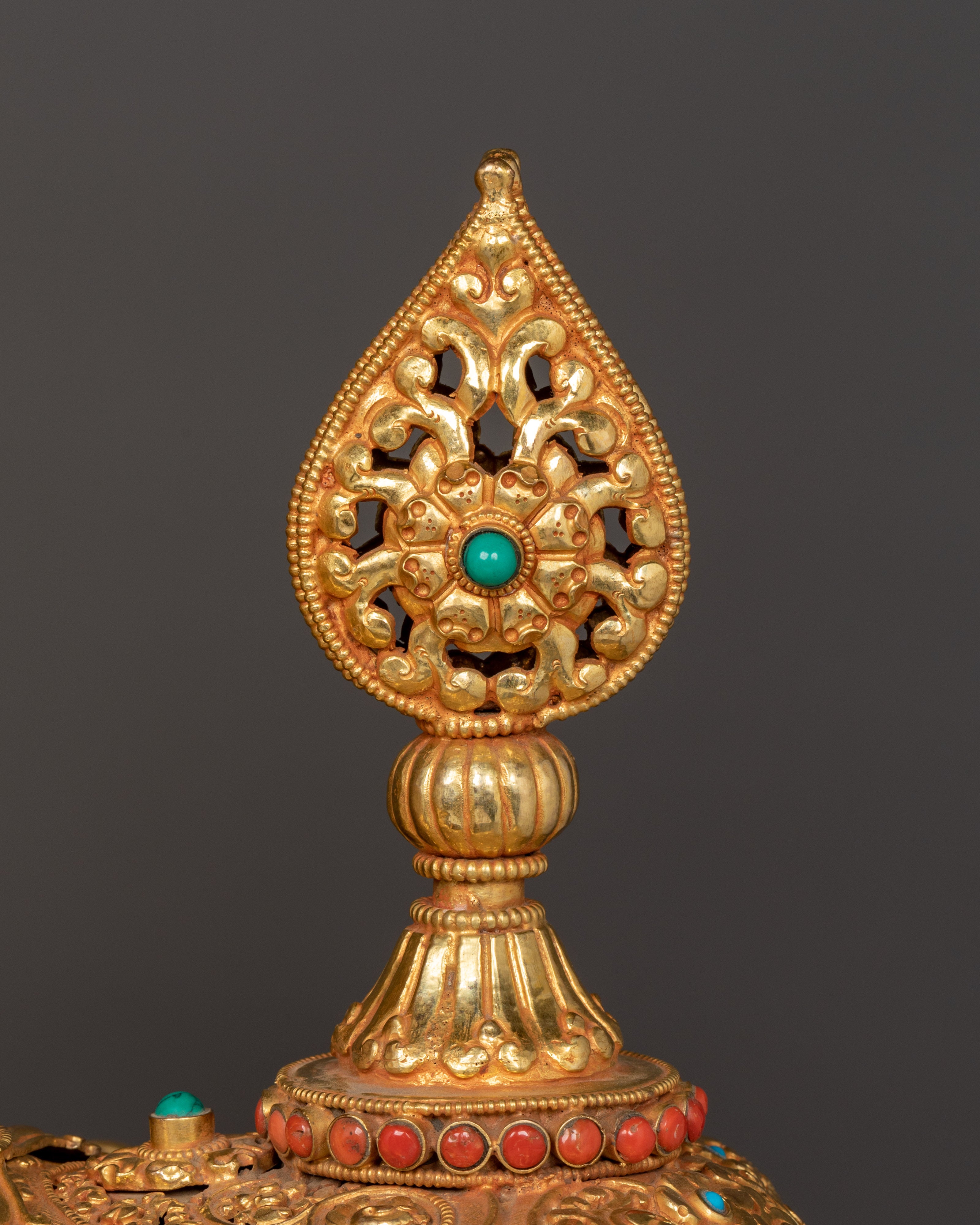 Tibetan Elephant Set Statue | Gold-Plated Brass Elephant Pair for Decor
