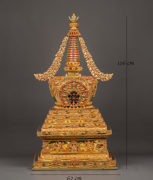 Handcrafted Gold-Plated Tibetan Stupa for Sacred Spaces | Perfect for Spiritual Decor