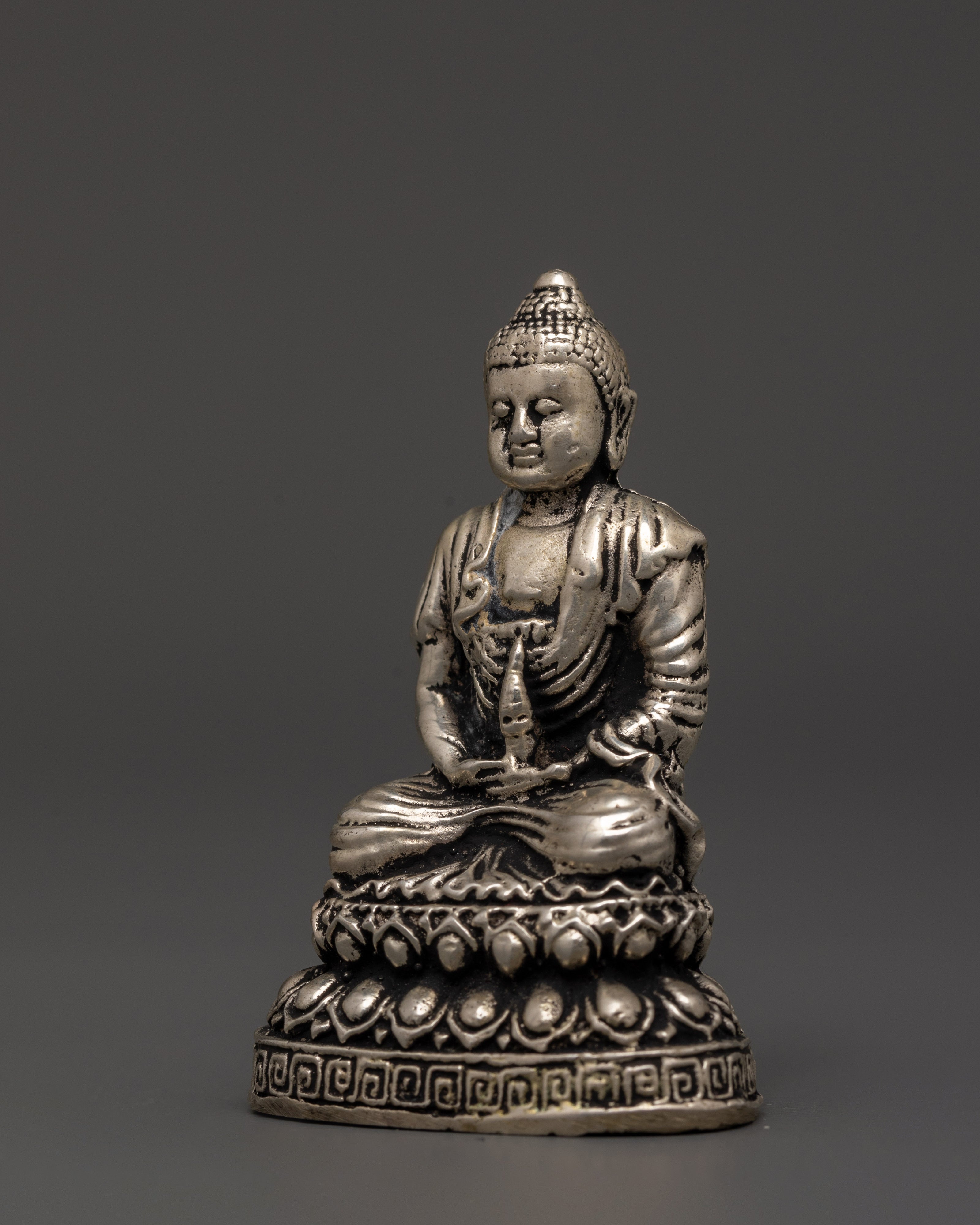 Amitabha Buddha Sacred Statue | White Metal Buddhist Sculpture for Meditation Altar