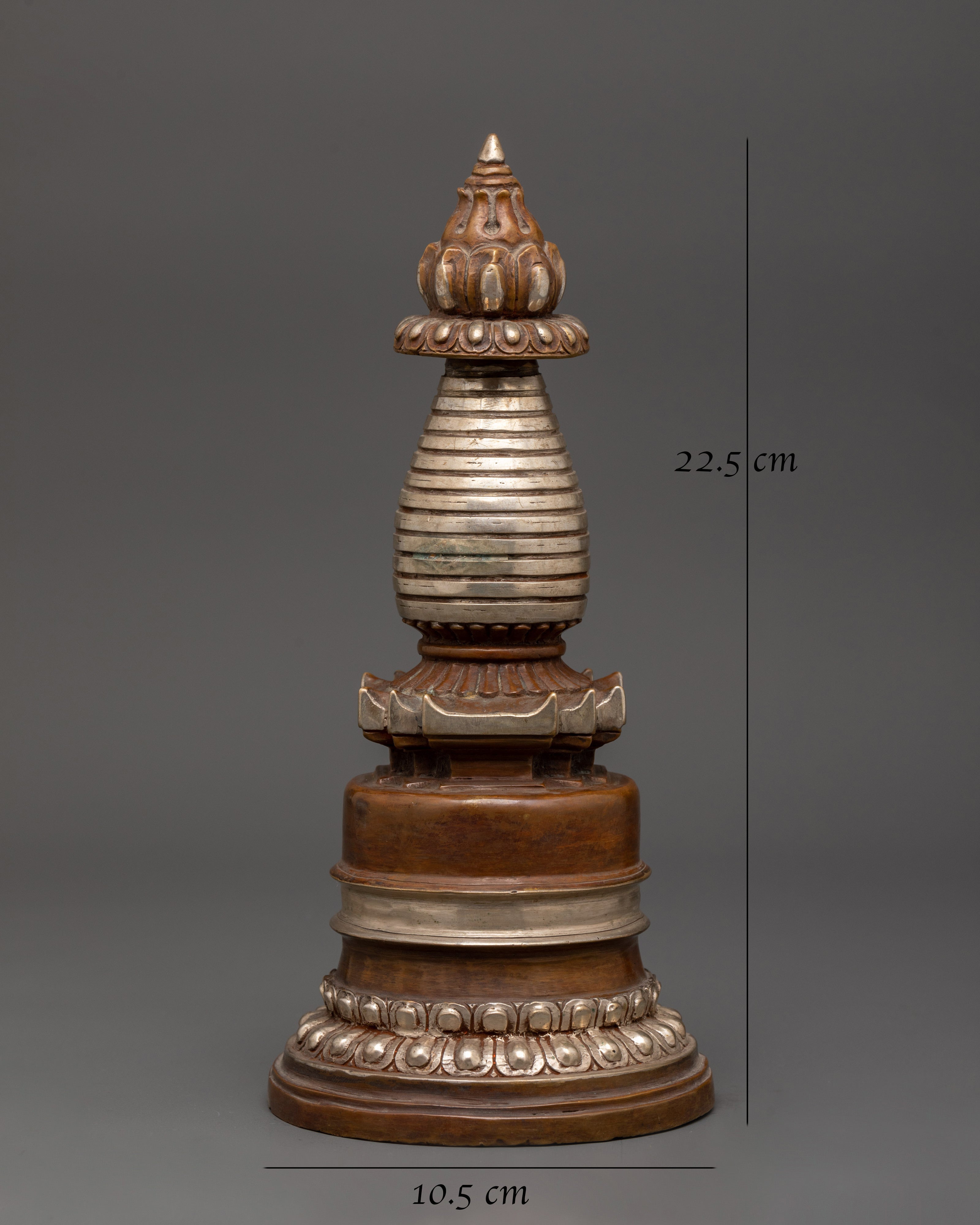 Silver Plated Copper Stupa | Tibetan Sacred Buddhist Artwork