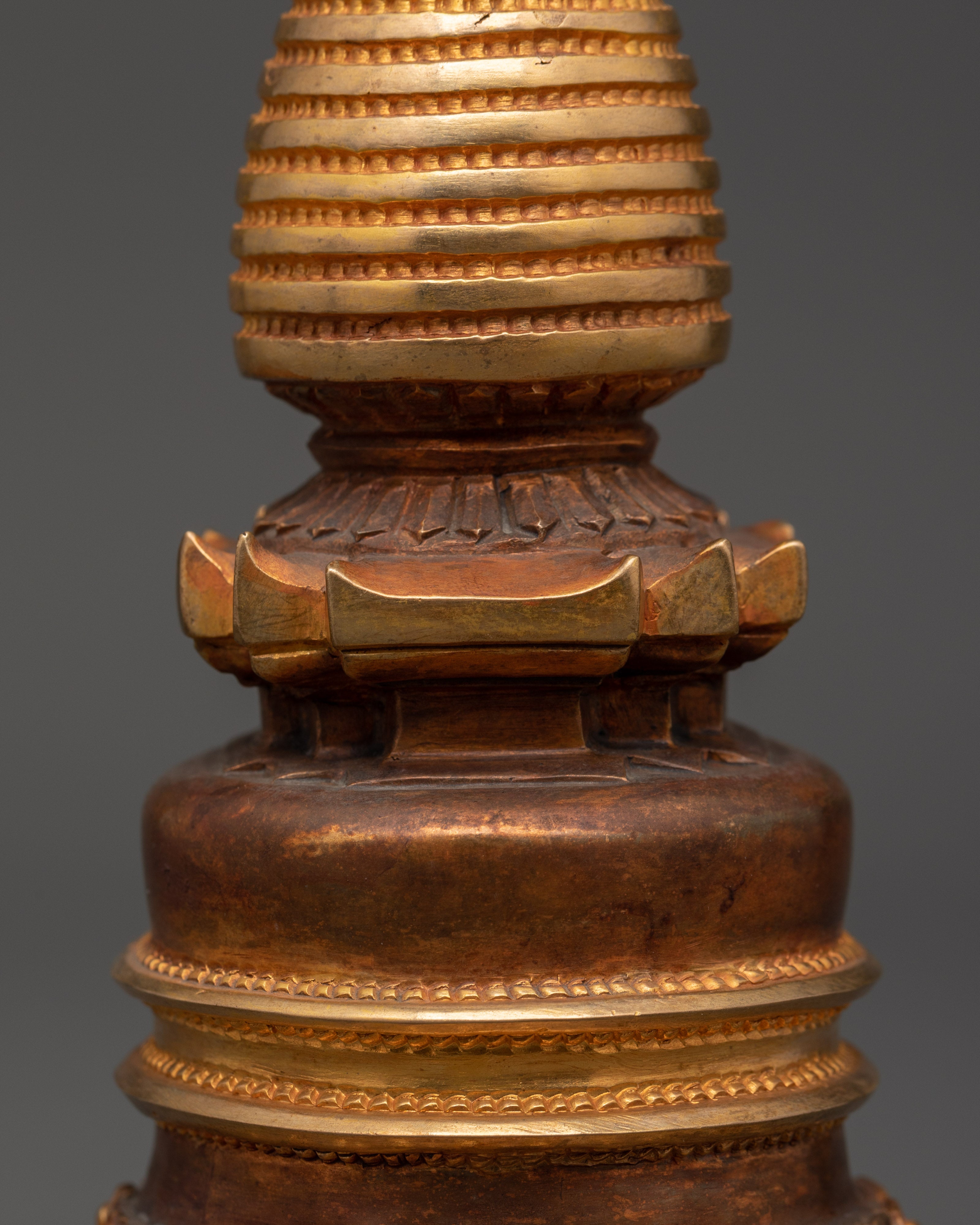Handcrafted Himalayan Buddhist Stupa | Copper Gold Plated Shrine Artifact