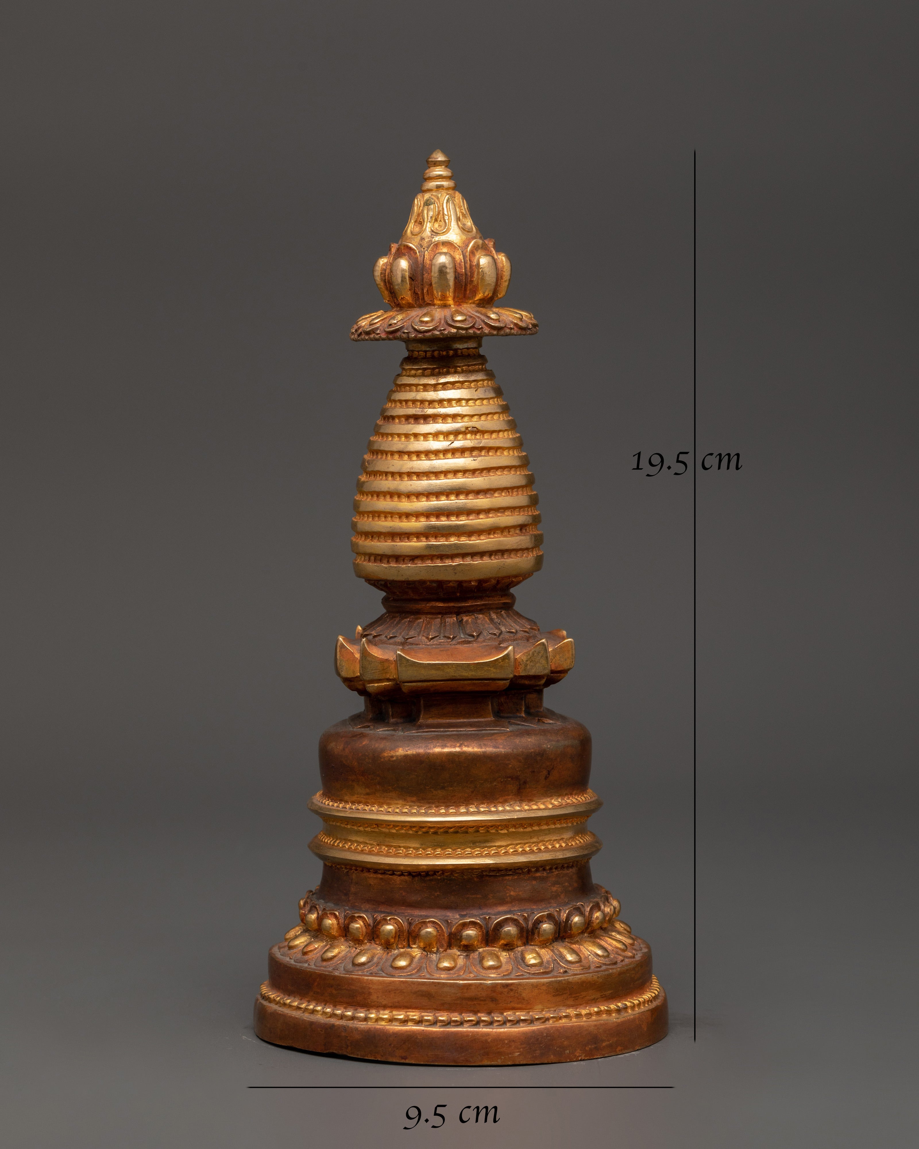 Handcrafted Himalayan Buddhist Stupa | Copper Gold Plated Shrine Artifact