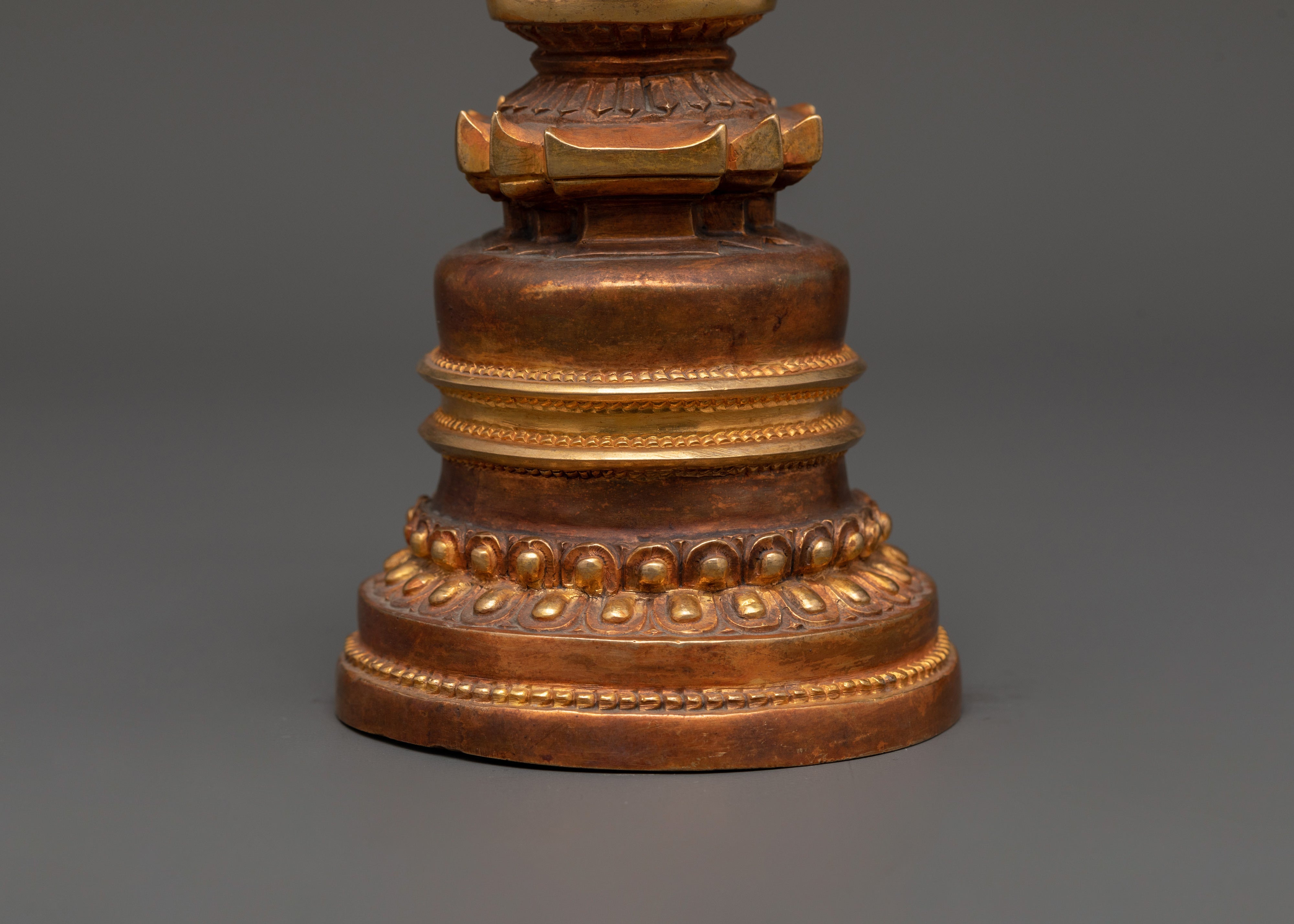 Handcrafted Himalayan Buddhist Stupa | Copper Gold Plated Shrine Artifact