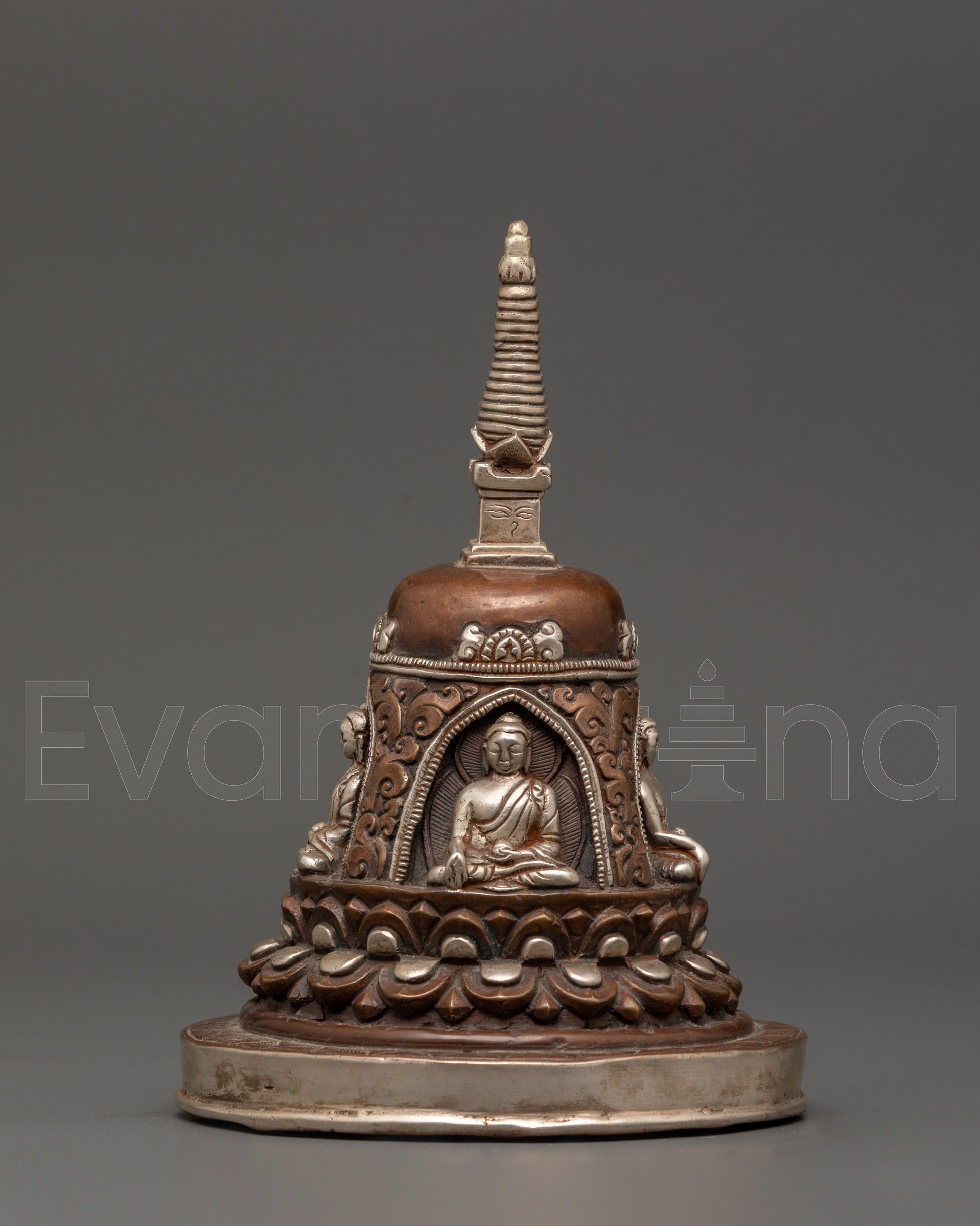 Lotus Moon Disc Engraved Buddha Stupa