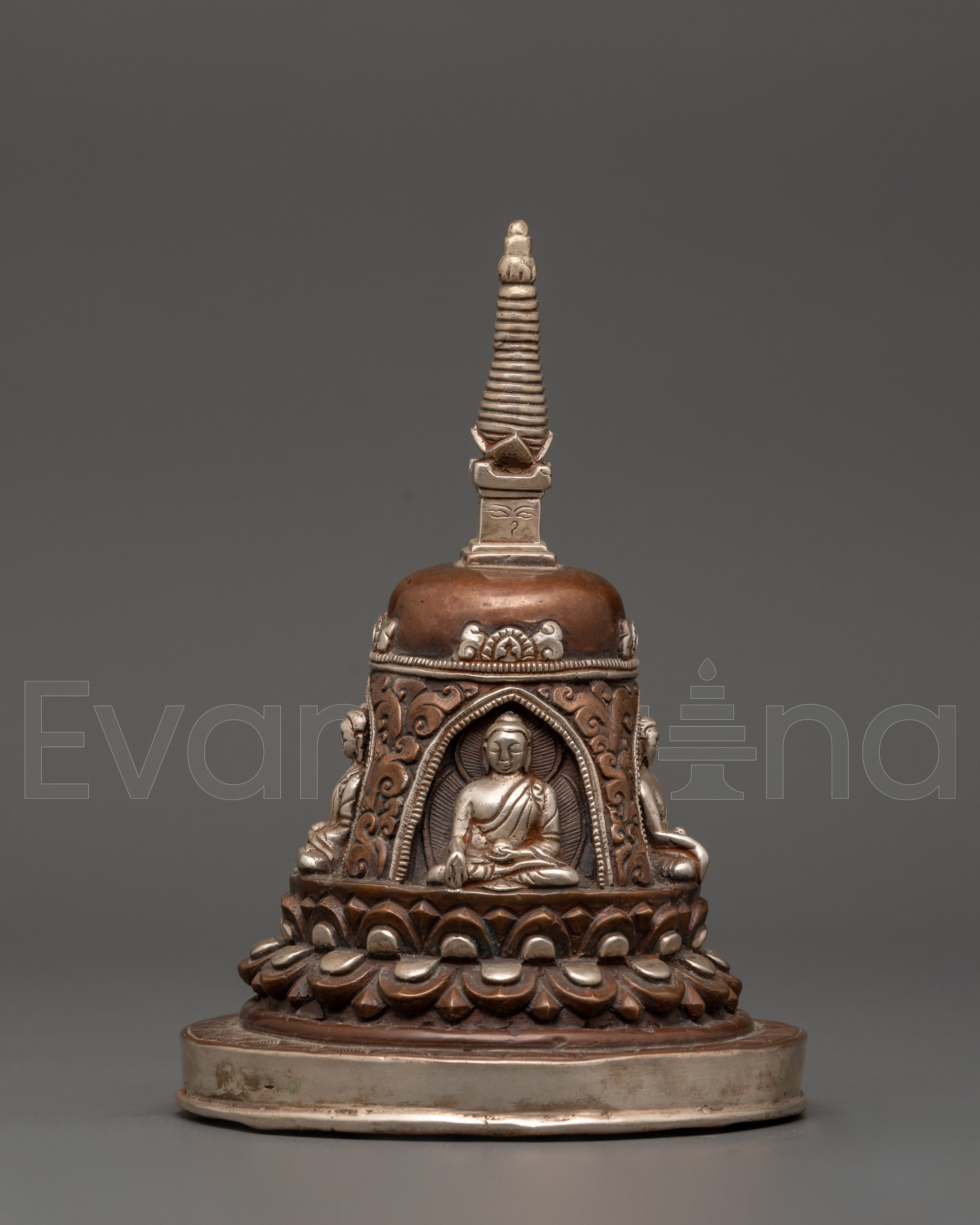 Lotus Moon Disc Engraved Buddha Stupa