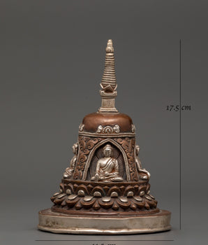 Lotus Moon Disc Engraved Buddha Stupa | Handcrafted Tibetan Stupa