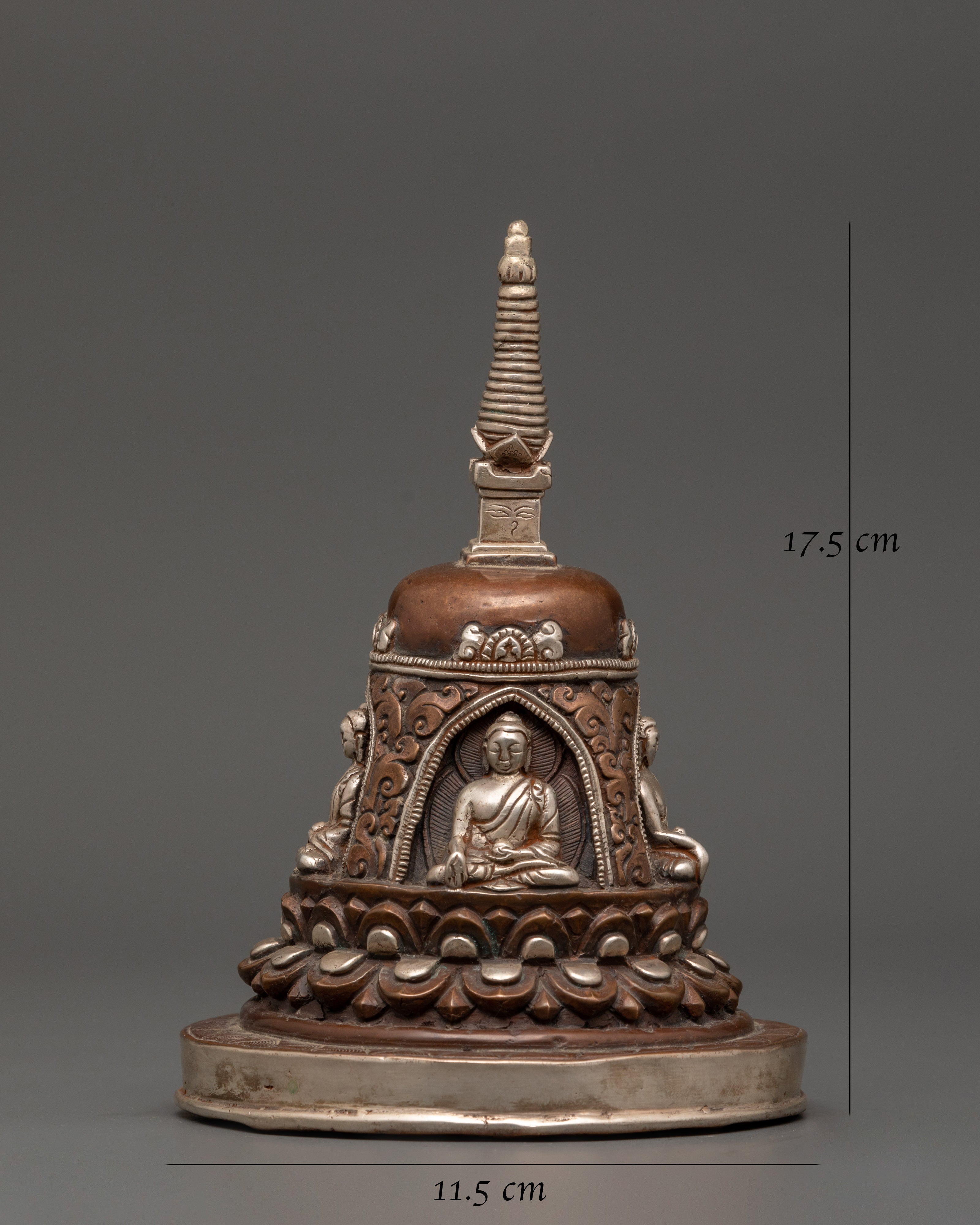 Lotus Moon Disc Engraved Buddha Stupa | Handcrafted Tibetan Stupa