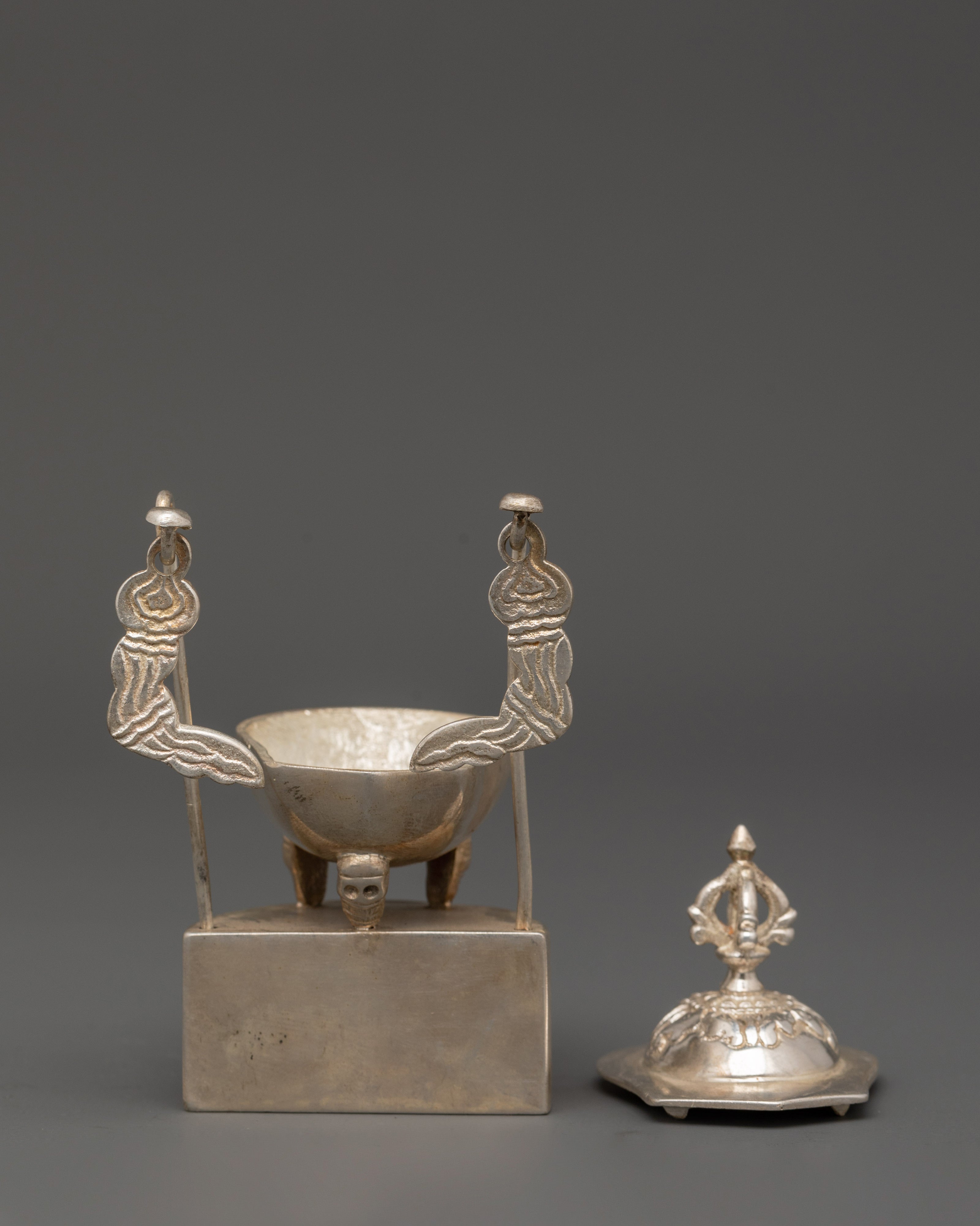 Silver Plated Brass Kapala Skull Cup | Sacred Tantric Tool for Buddhist Rituals