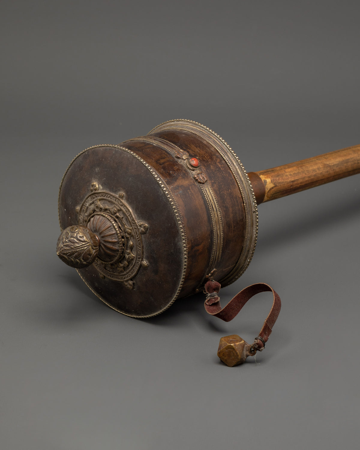 Tibetan Buddhist Oxidized Prayer Wheel | Oxidized Copper & Wooden Mantra Spinner