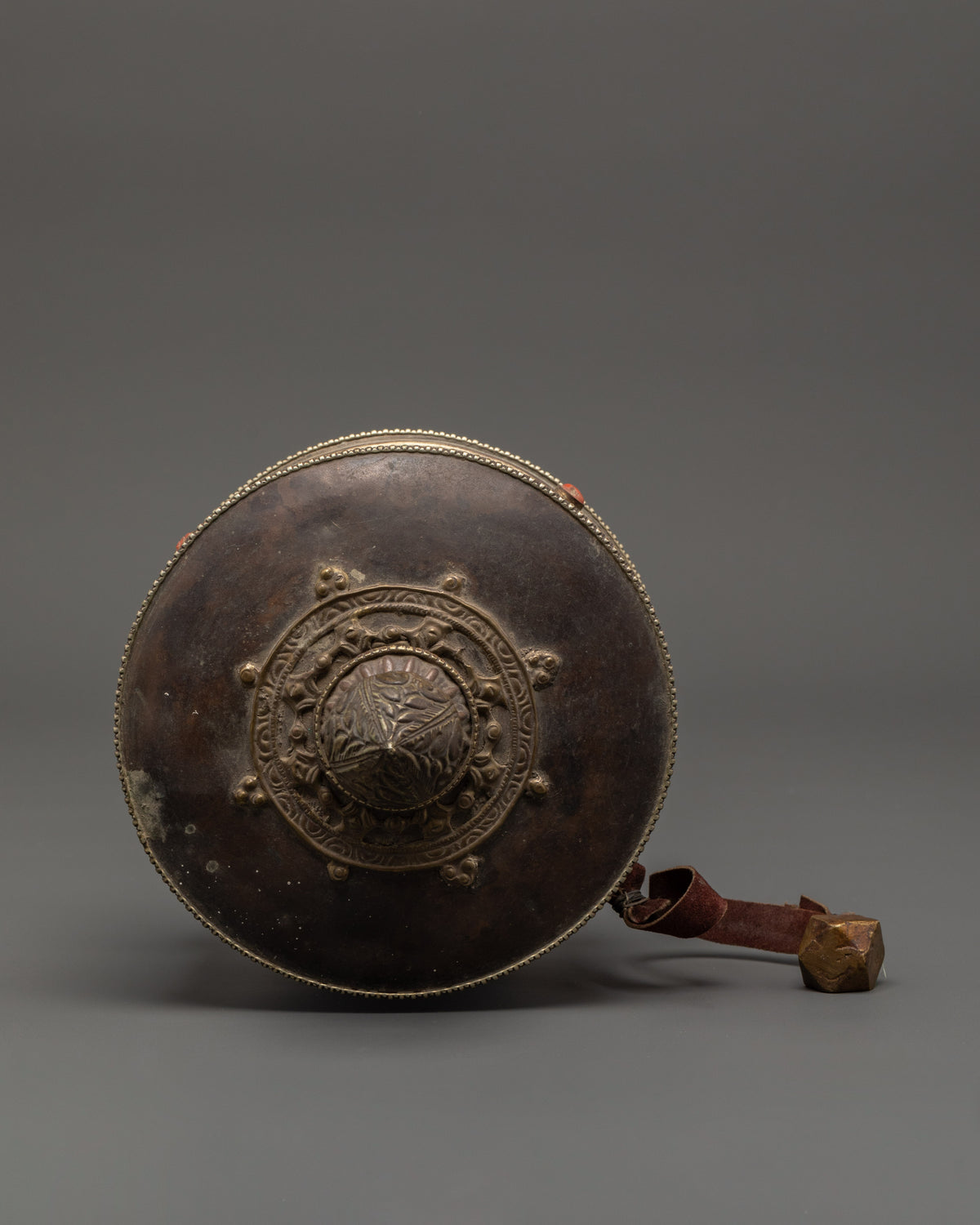 Tibetan Buddhist Oxidized Prayer Wheel | Oxidized Copper & Wooden Mantra Spinner