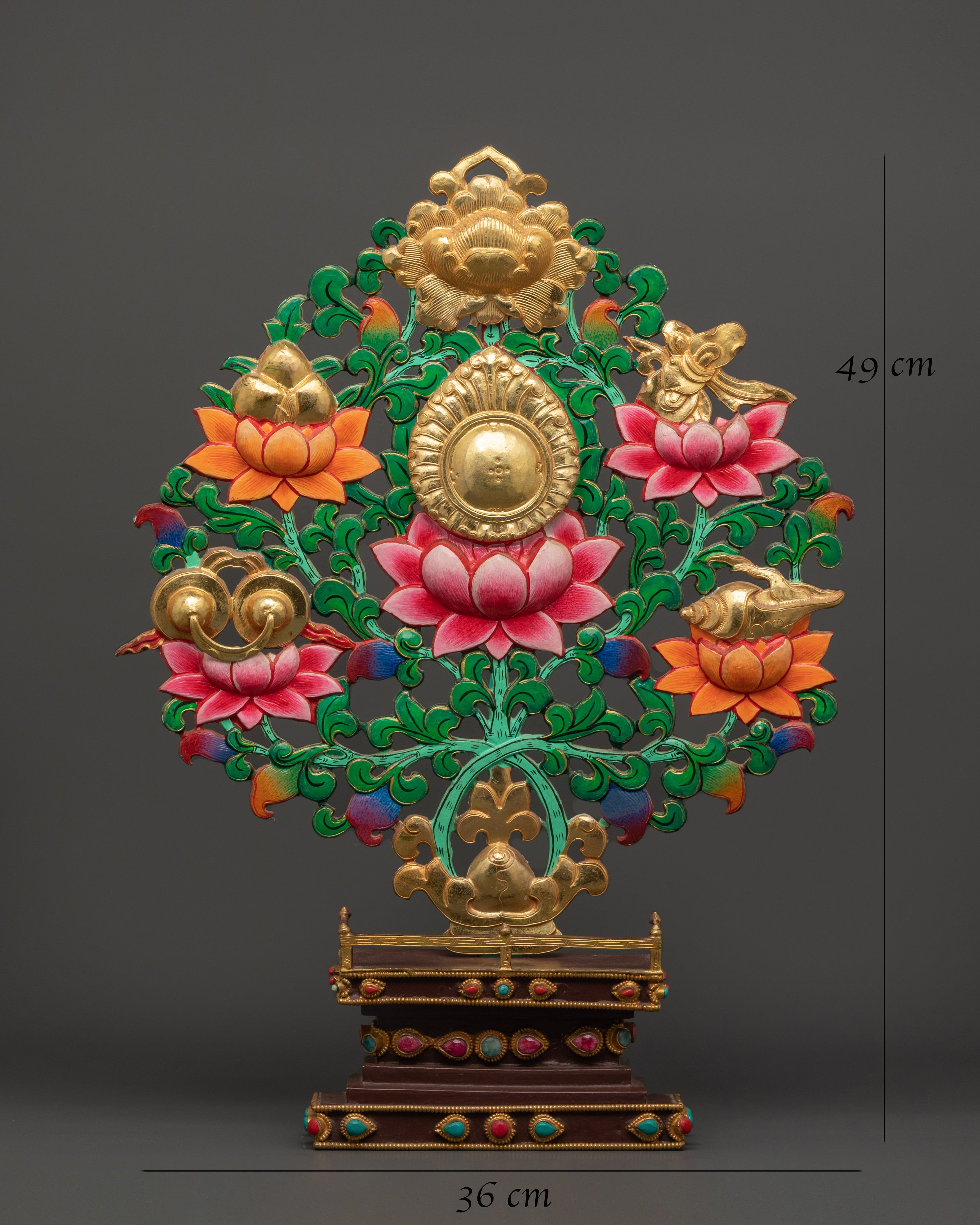 Tibetan Copper Offering Tree | Gold Plated Ritual Art with Acrylic Colors