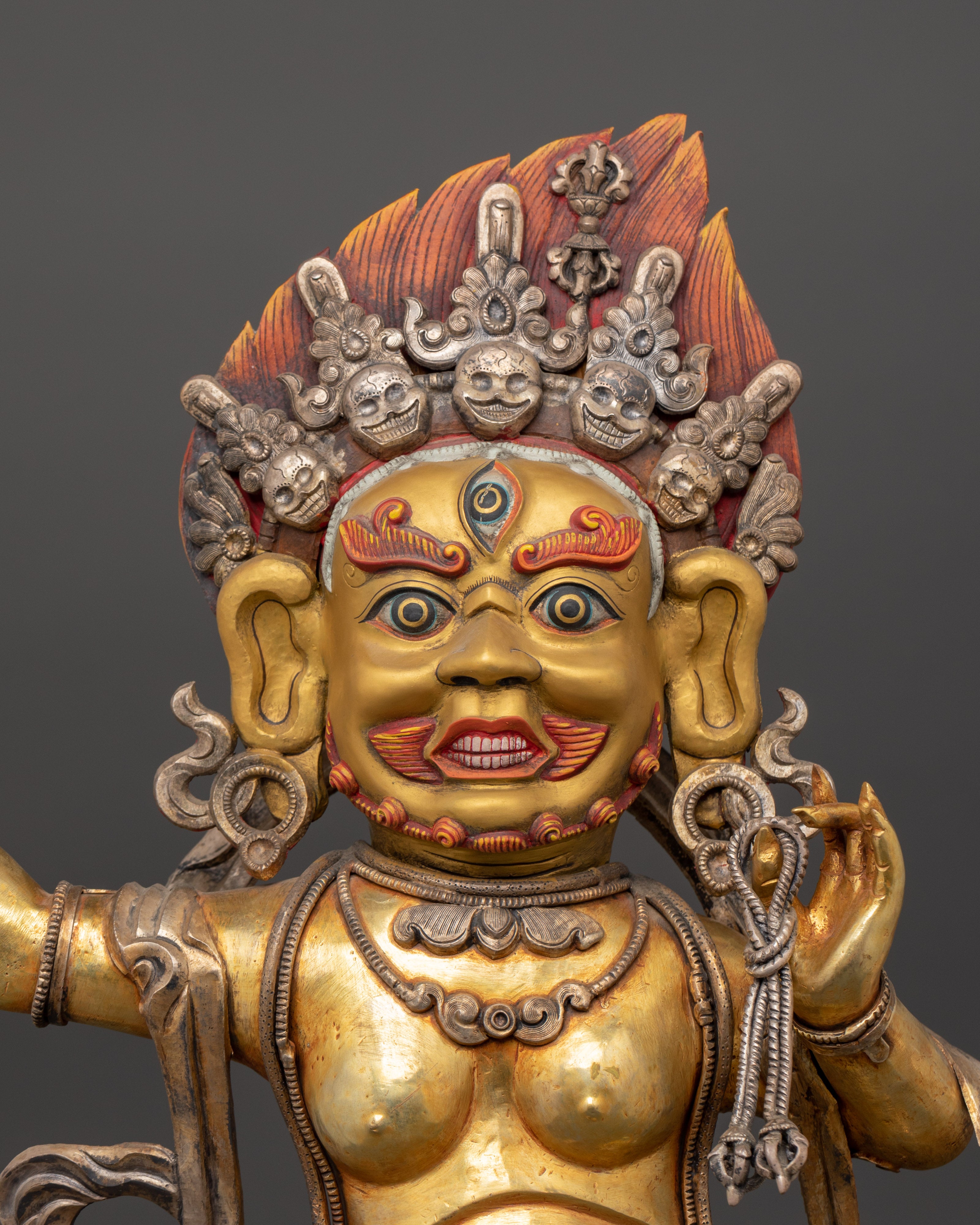 Handcrafted Vajrapani Statue | Copper Body with Gold Plating, Pure Silver & Acrylic Paint