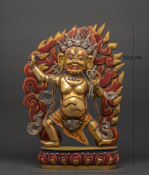 Handcrafted Vajrapani Statue | Copper Body with Gold Plating, Pure Silver & Acrylic Paint