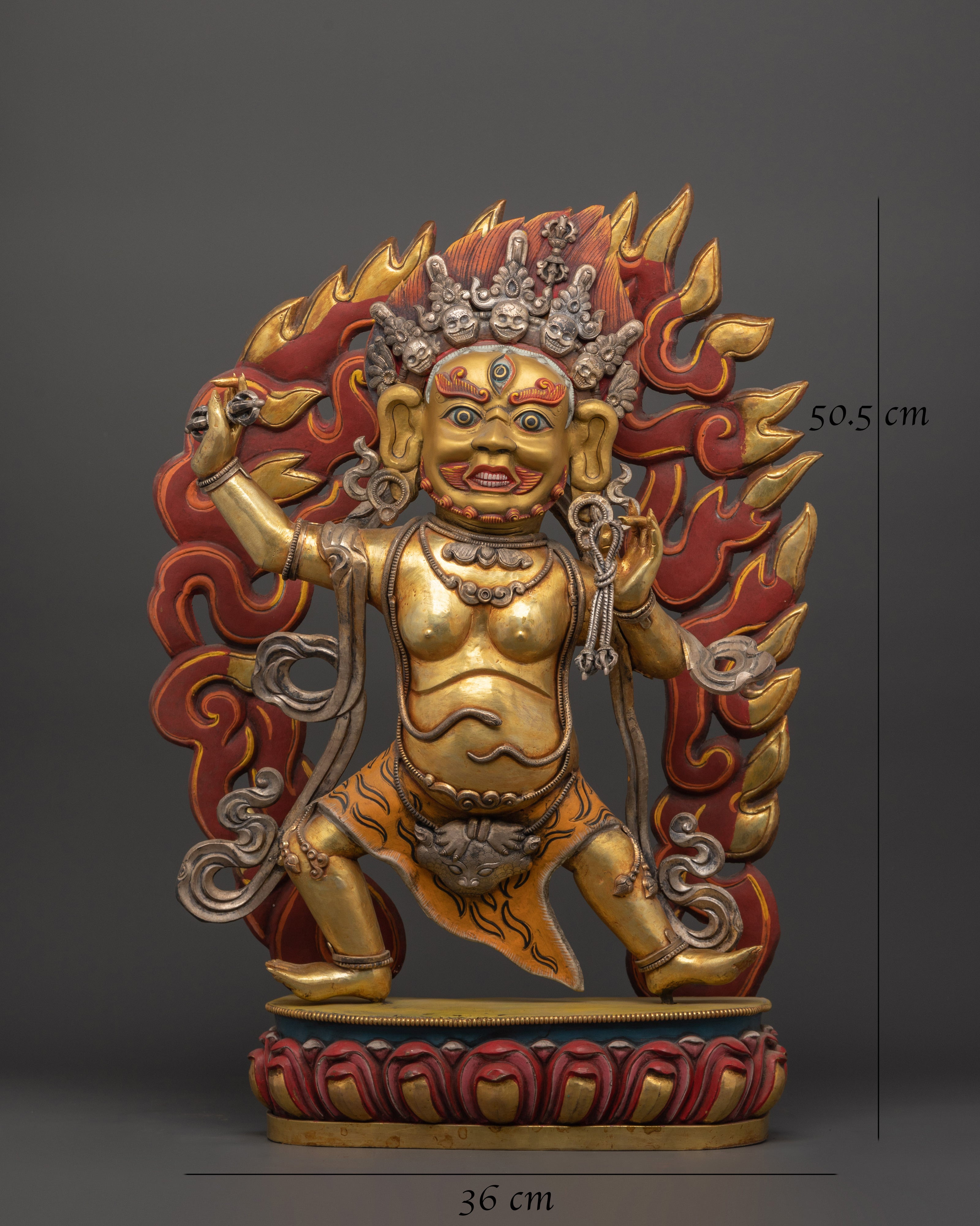 Handcrafted Vajrapani Statue | Copper Body with Gold Plating, Pure Silver & Acrylic Paint
