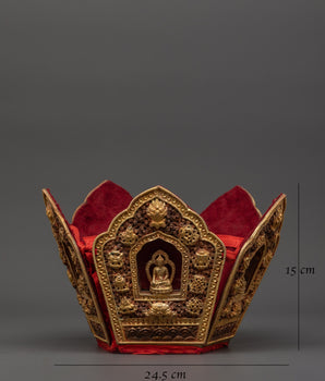 Oxidized Copper Tibetan Crown with 5 Dhyani Buddhas | Electro Gold Plated Headdress