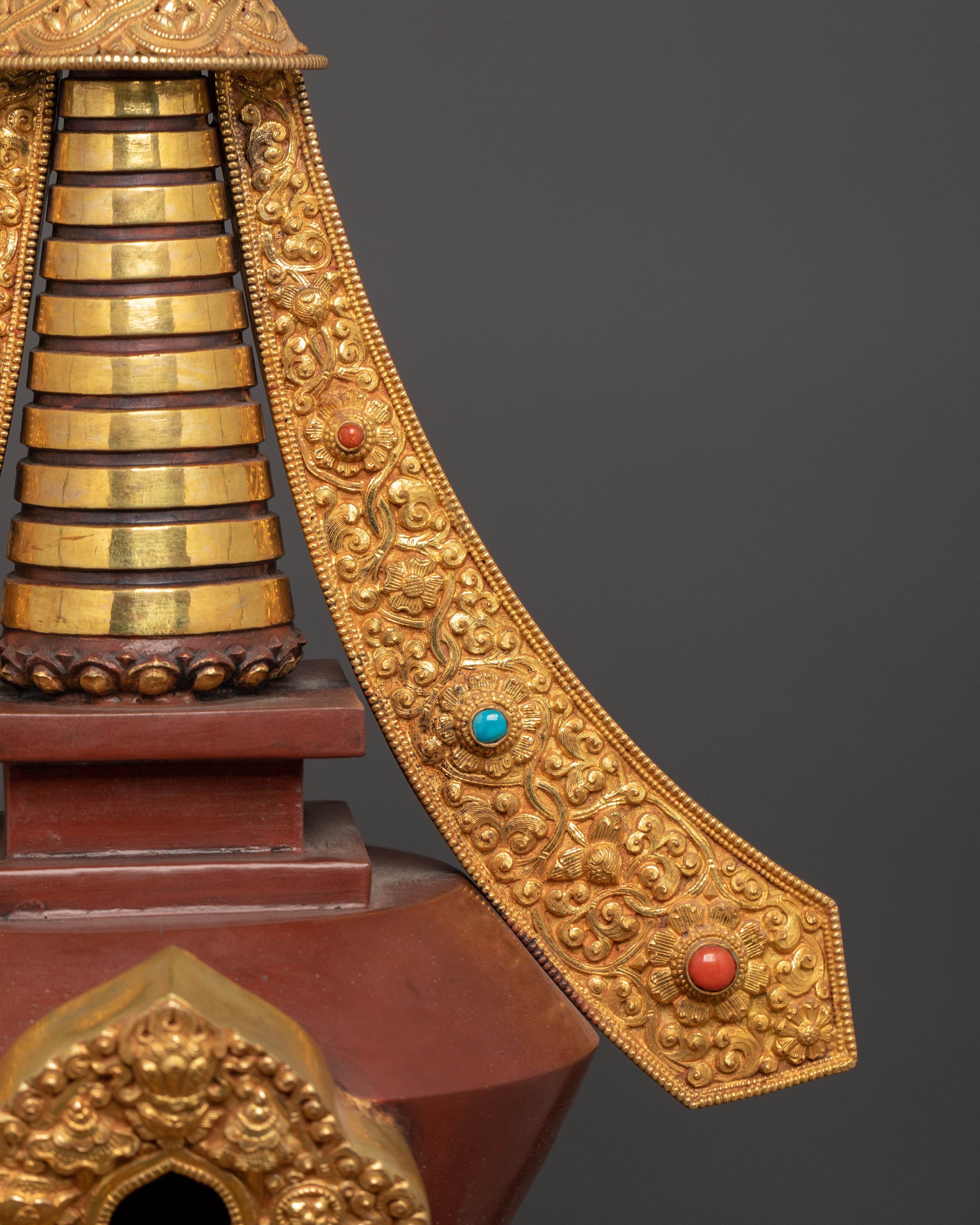 Tibetan Stupa for Home Decor | Gold Plated Copper Sculpture