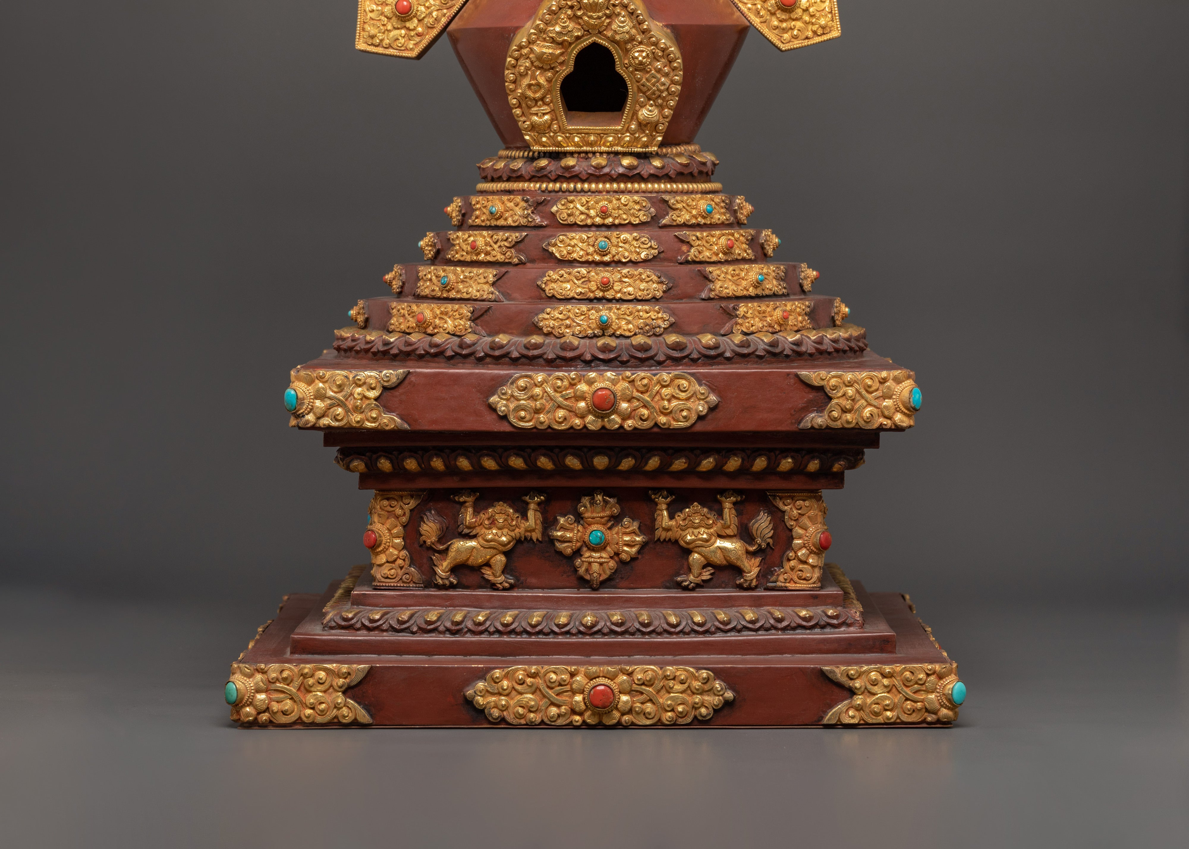Tibetan Stupa for Home Decor | Gold Plated Copper Sculpture