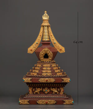 Tibetan Stupa for Home Decor | Gold Plated Copper Sculpture