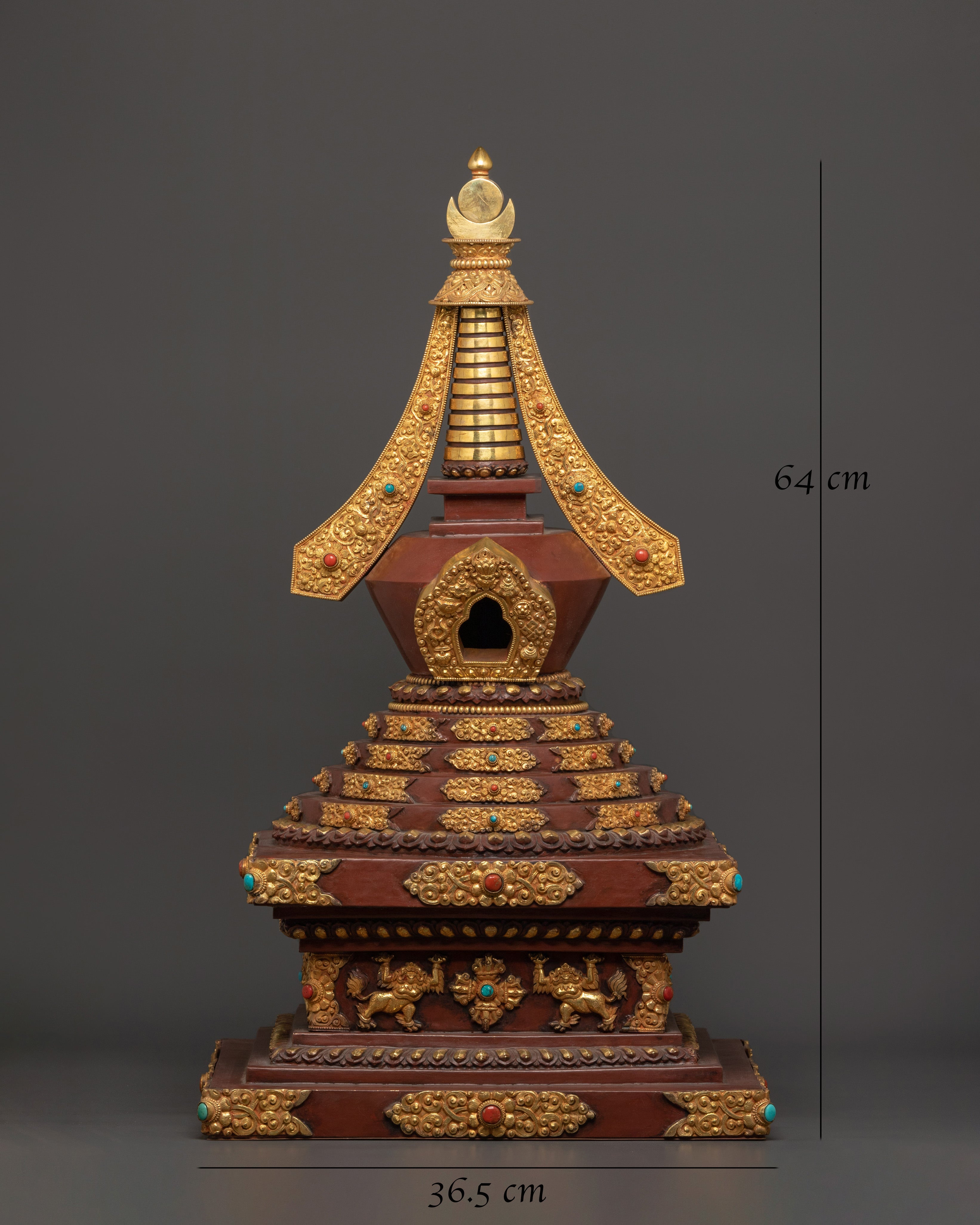 Tibetan Stupa for Home Decor | Gold Plated Copper Sculpture