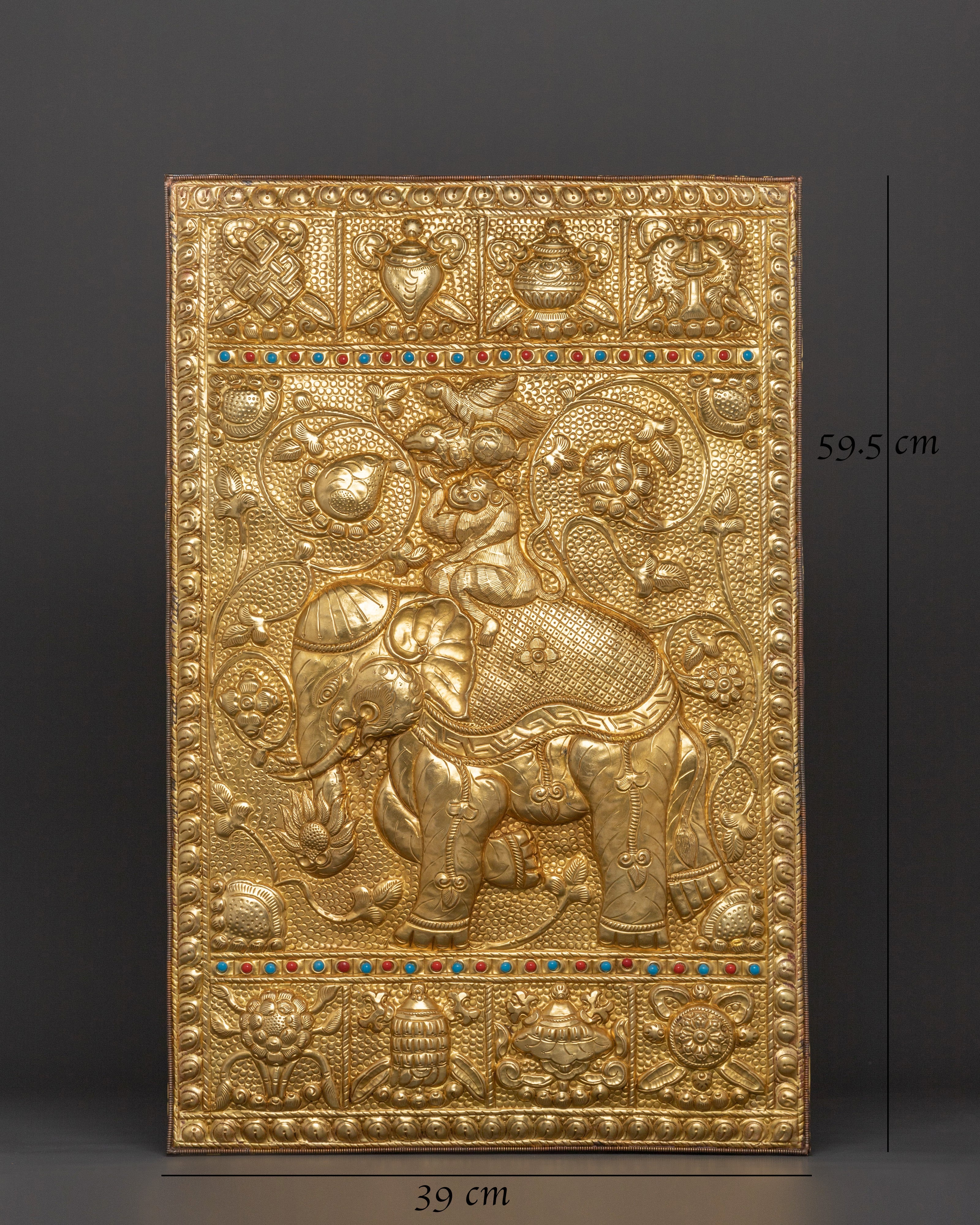 Auspicious Symbol Wall Plaque | Tibetan Metal Thangka with 8 Auspicious Symbols