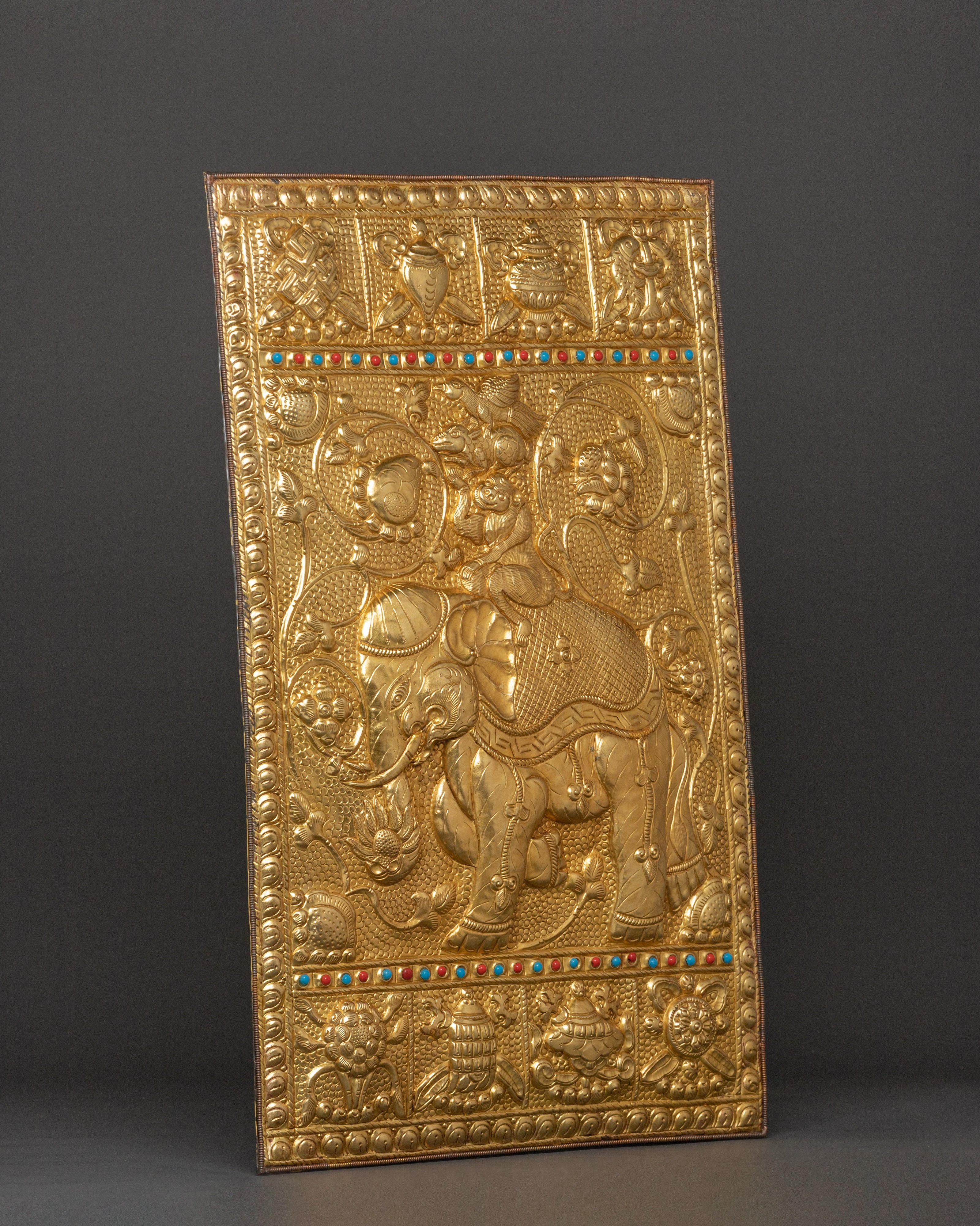 Auspicious Symbol Wall Plaque | Tibetan Metal Thangka with 8 Auspicious Symbols