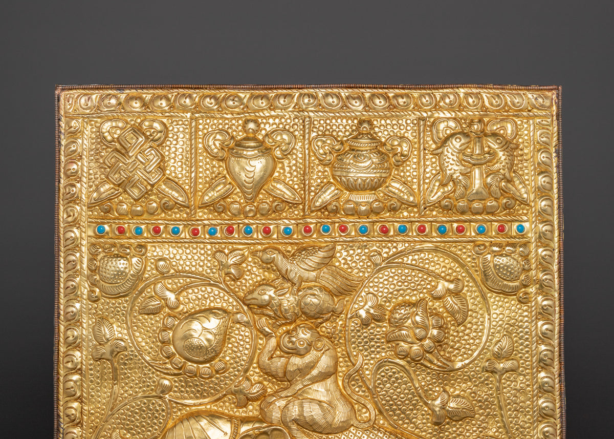Auspicious Symbol Wall Plaque | Tibetan Metal Thangka with 8 Auspicious Symbols