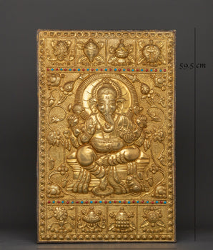 Lord Ganesha Engraved Wall Hanging | Brass Ganesha Sculpture with Colorful Inlay
