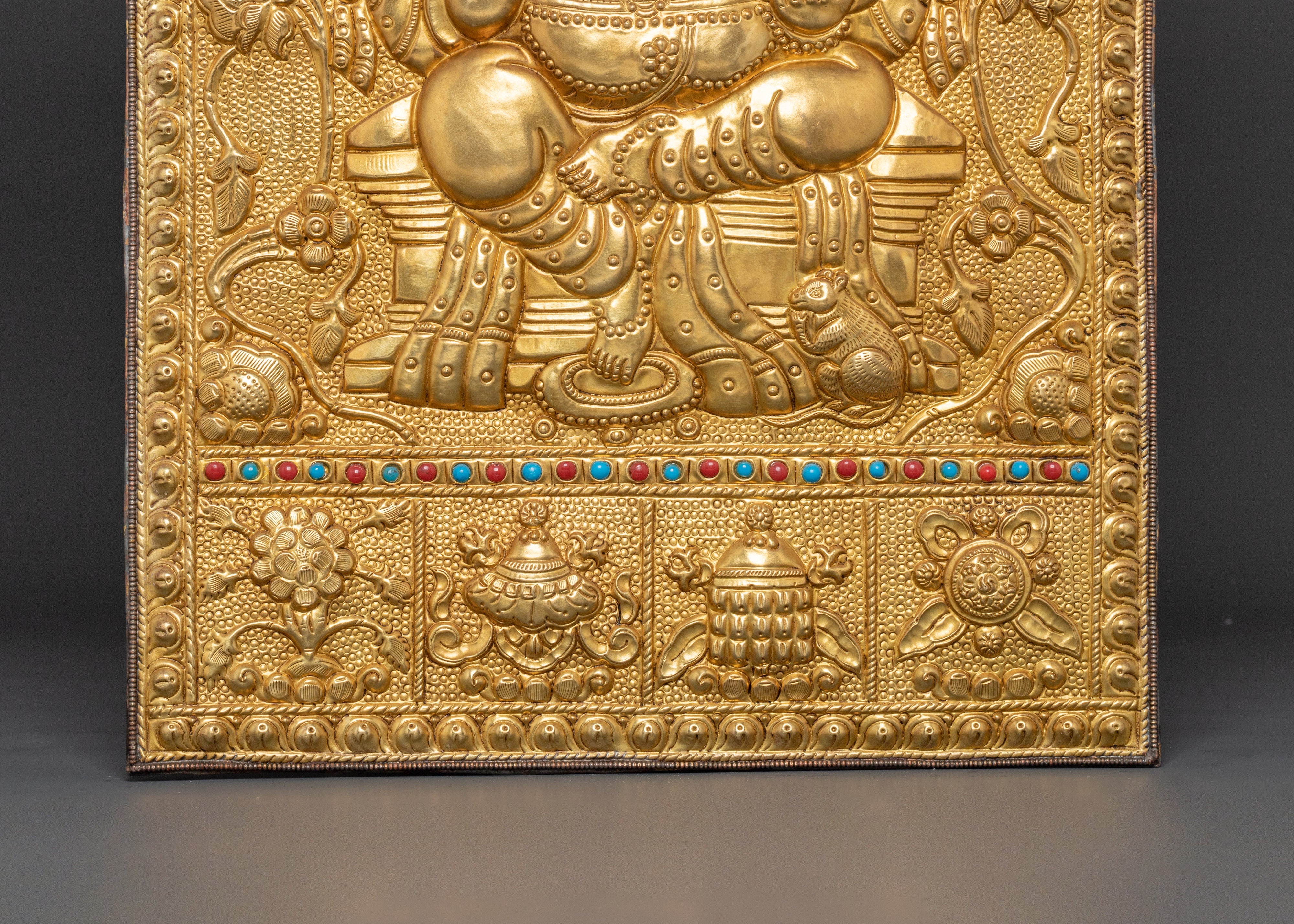 Lord Ganesha Engraved Wall Hanging | Brass Ganesha Sculpture with Colorful Inlay